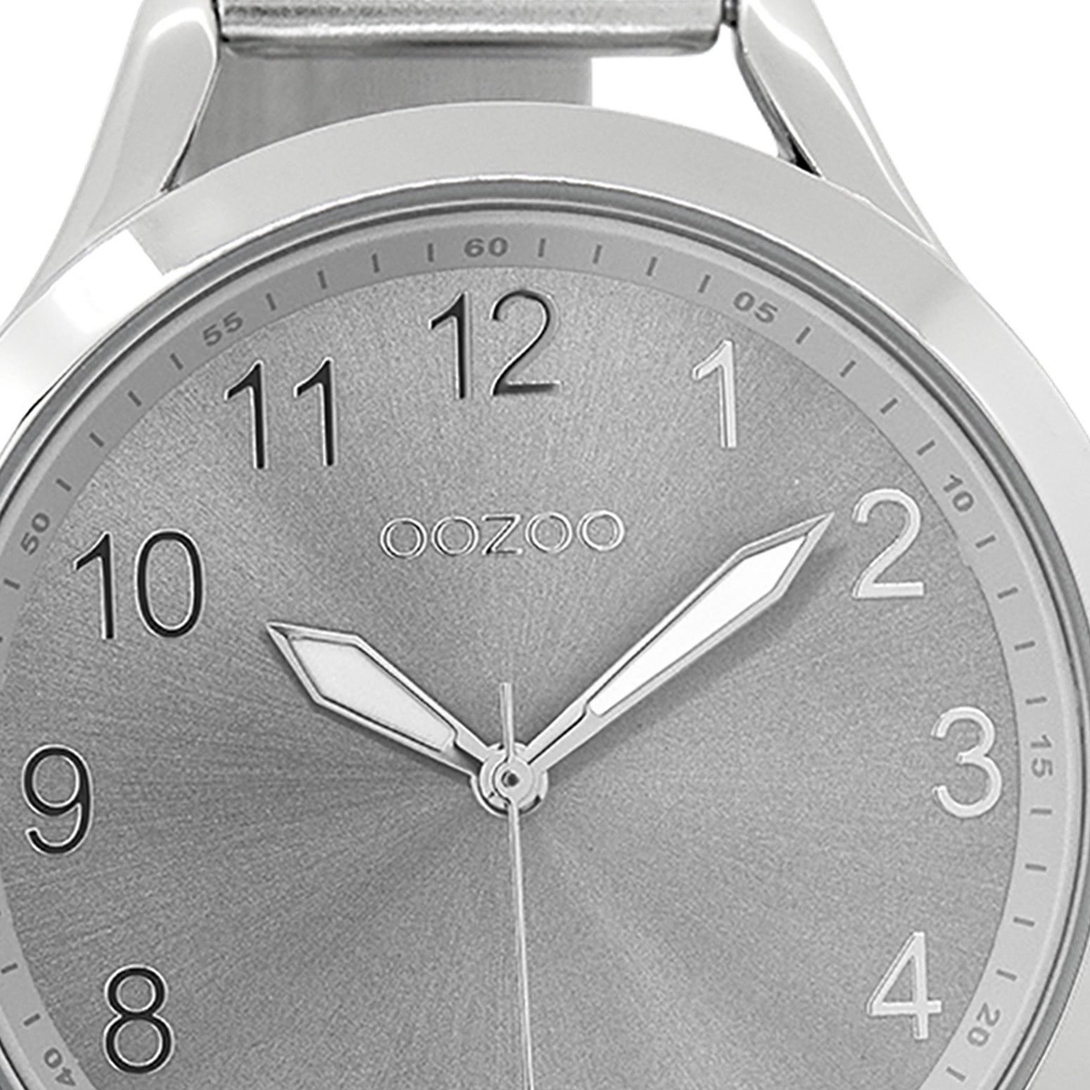 OOZOO Quarzuhr Oozoo Damen Armbanduhr silber Analog, (Analoguhr), Damenuhr rund, groß (ca. 42mm) Metallarmband, Luxus-Style