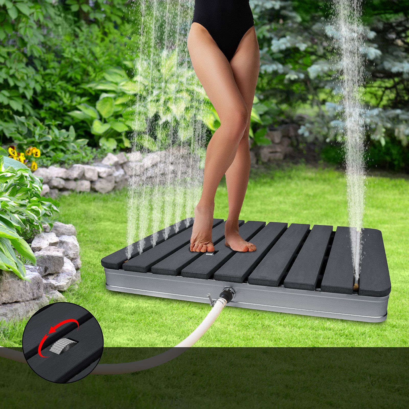 AUFUN Gartendusche Gartendusche Outdoor WPC Bodendusche Außendusche Anthrazit