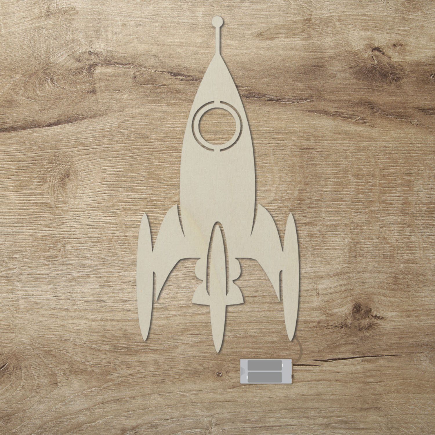 Namofactur LED Dekolicht Nachtlicht Weltraum Rakete Wandlampe Holz Deko Lampe für Kinderzimmer, Ohne Zugschalter/Stern, LED fest integriert, Warmweiß