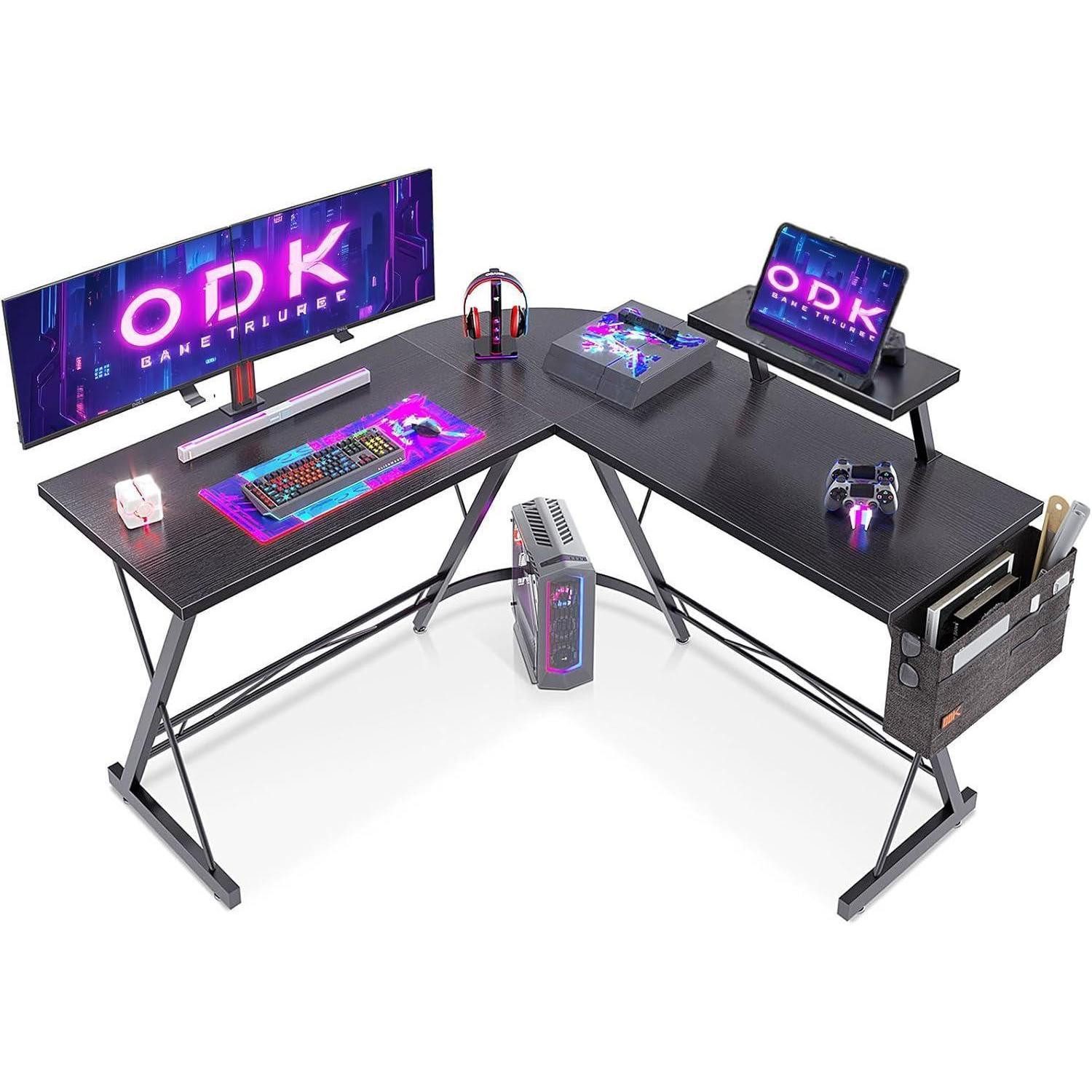 Gamingtisch Gaming Tisch Eckschreibtisch L-Form Monitorständer Schwarz 127 x 127