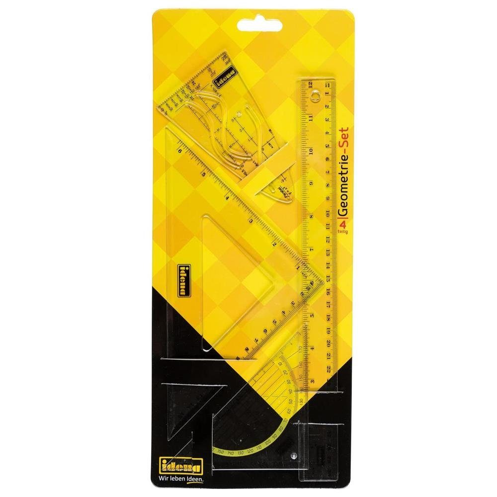 Idena Geodreieck Geometrie-Set 4-teilig, mit Lineal, Geodreieck, Zeichendreieck, Parabel