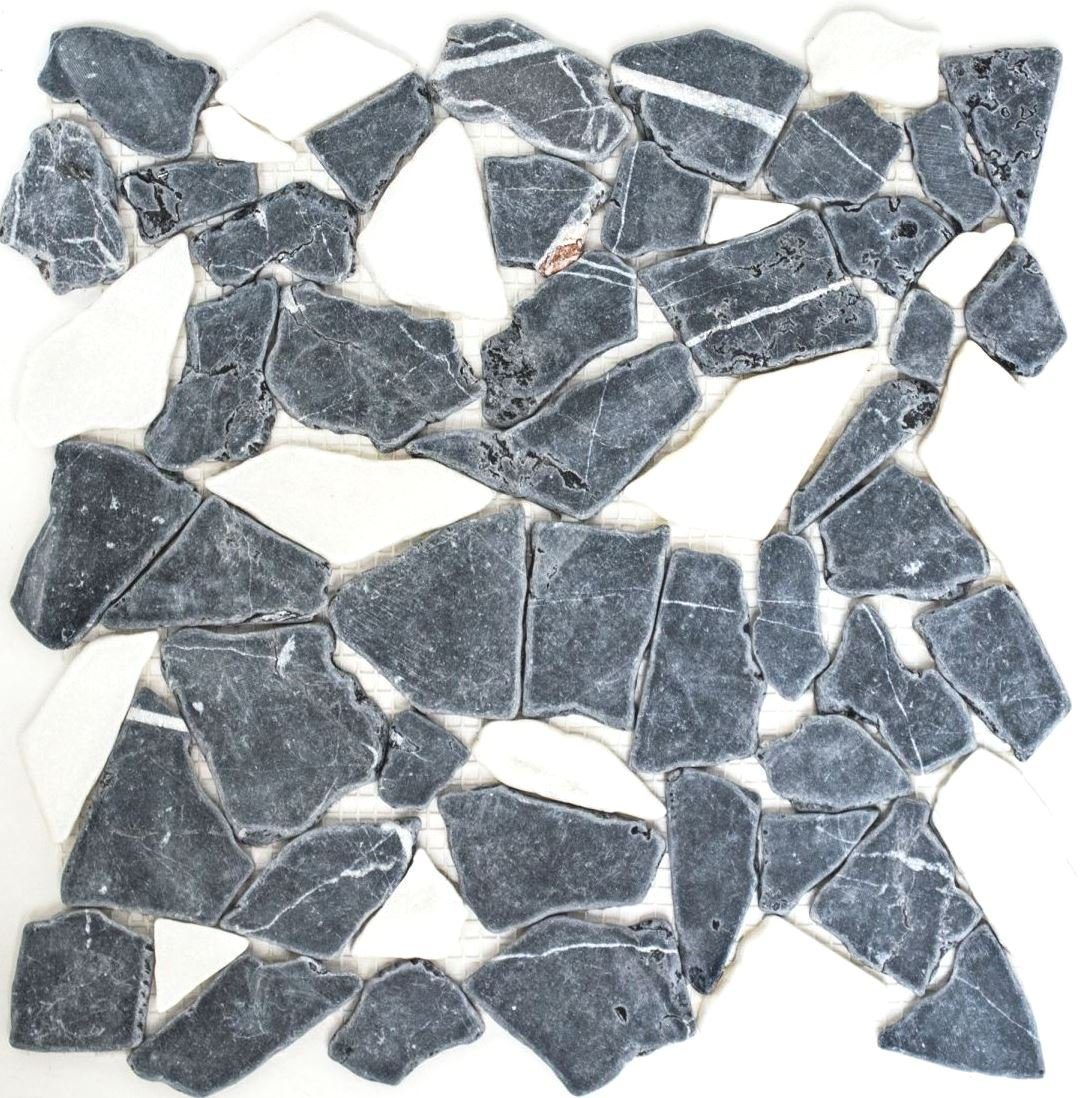 Mosaikfliesen Bruch matt weiß mix schwarz Matten Marmor 10 / Mosani Mosaikfliesen