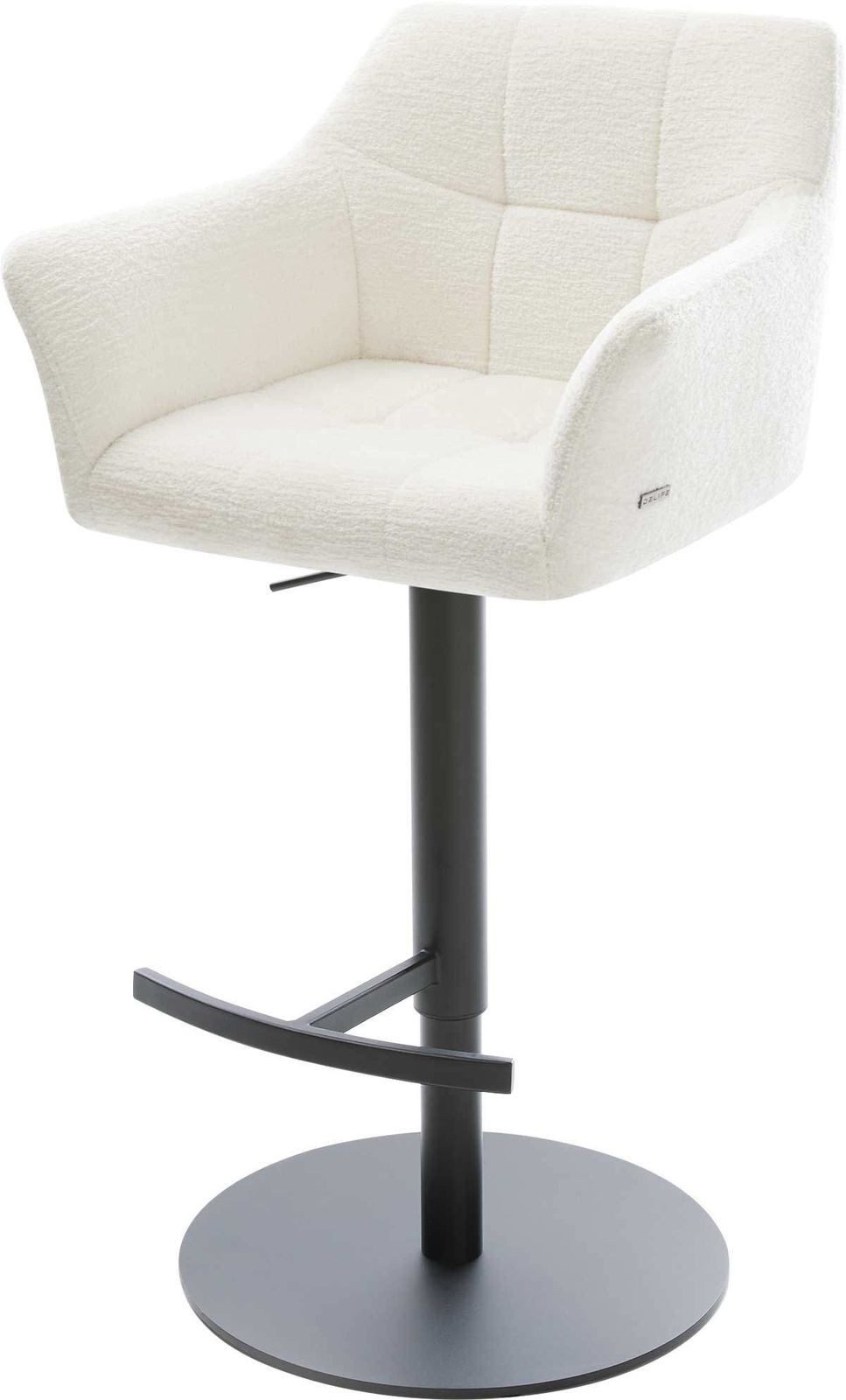 DELIFE Barhocker Yulo-Flex, Drehfuß höhenverstellbar Metall Schwarz Bouclé Soft Beige