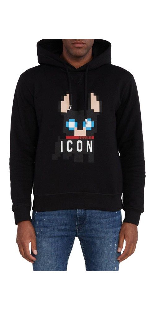 Rundhalspullover Dsquared2 Ciro’s Pixelated Charm Icon Hoodie Schwarz Herren