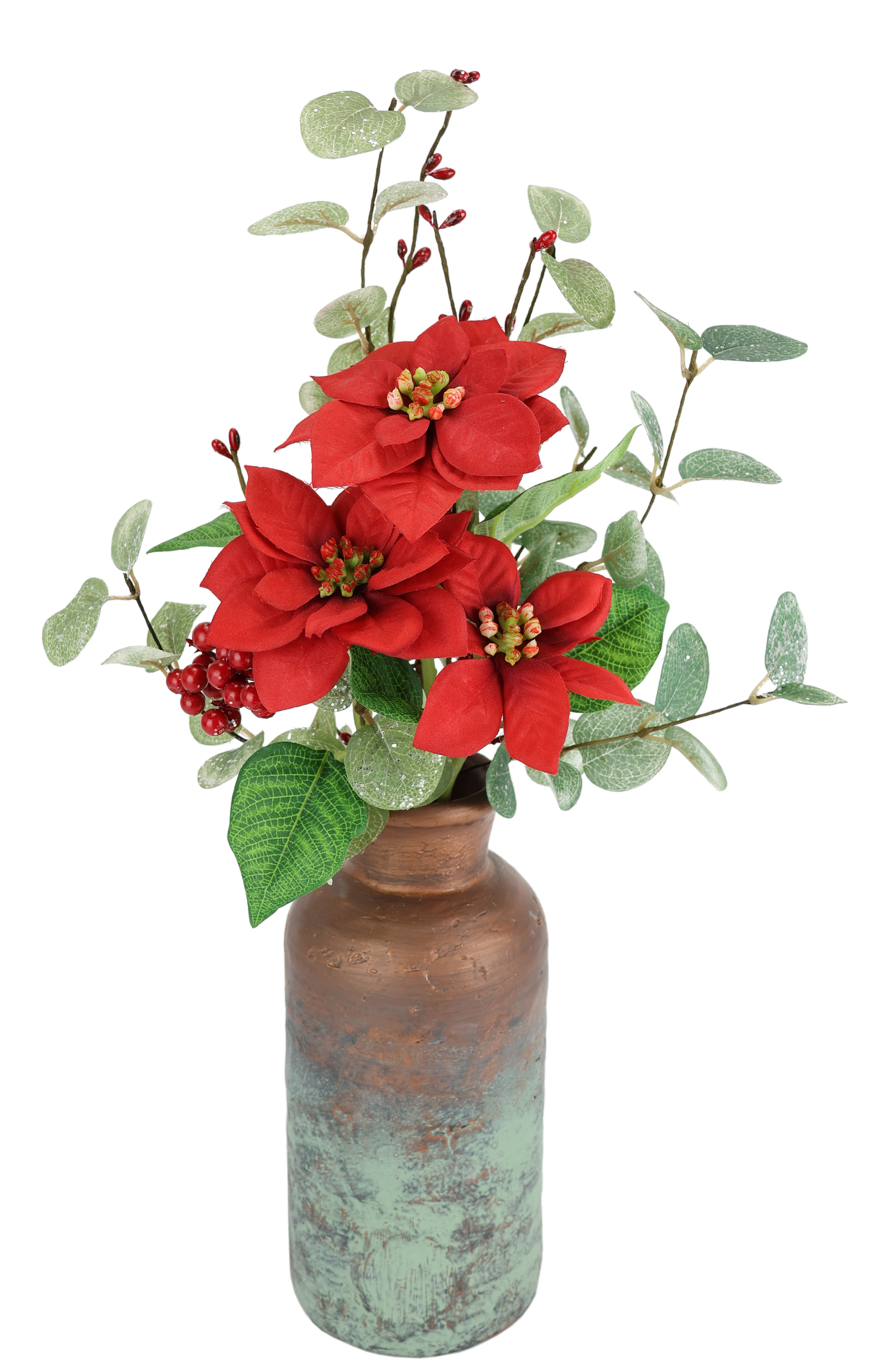 Winterliche Kunstpflanze Gesteck mit Poinsettia in Keramikvase, mit Eukalyp günstig online kaufen