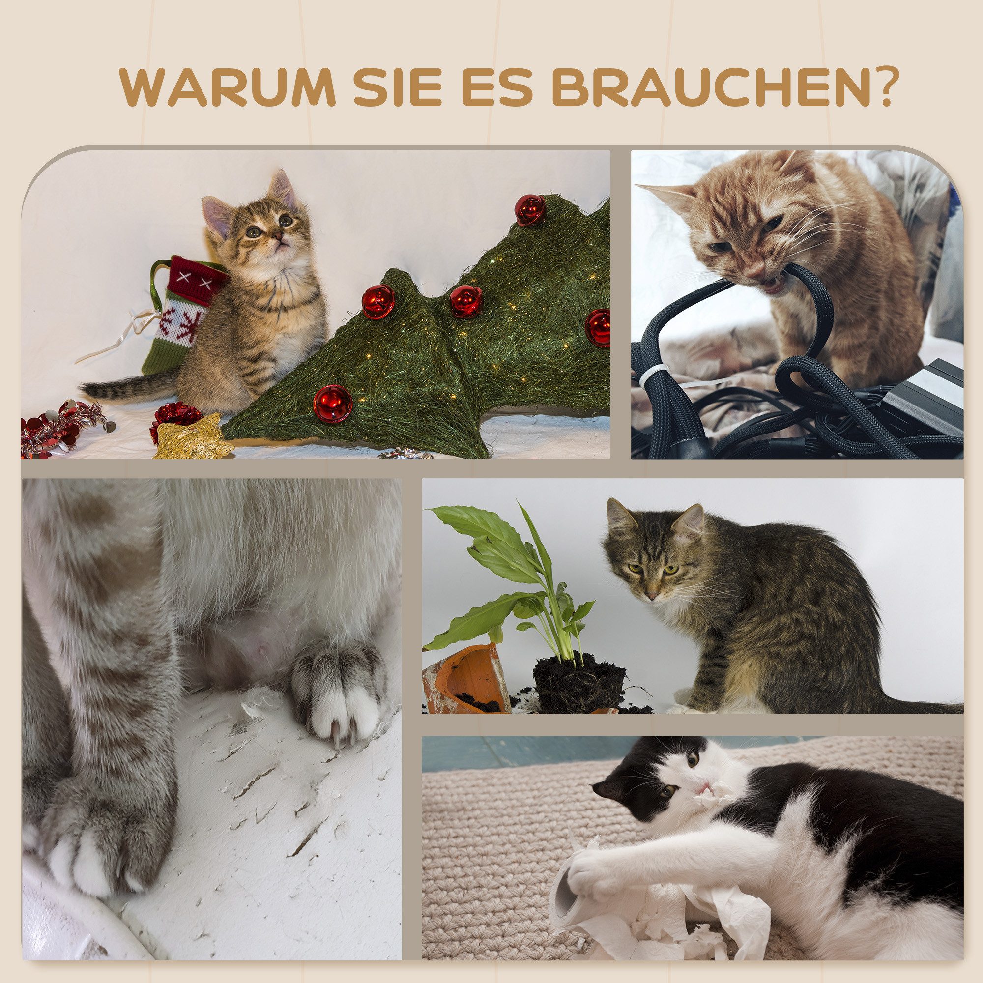 PawHut Katzen-Kletterwand 4 tlg. mit Kaztentreppe, Hängematte, Sprungplatt, Wandkratzbaum, für Katzen bis 5 kg, Polyester, grau