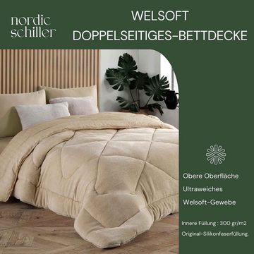4-Jahreszeitenbett, Welsoft Doppelseitiges Bettdecke Single 155 cm x 215 cm, Nordic Schiller, Füllung: 300 g/m2 Original-Silikonfaser-Füllung