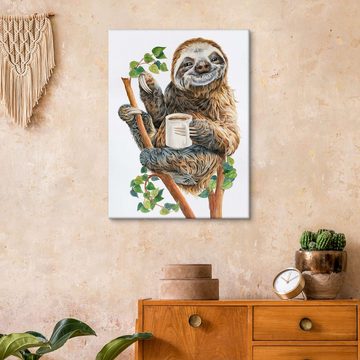 Posterlounge Leinwandbild Holly Simental, Faultier mit Kaffee, Küche Illustration