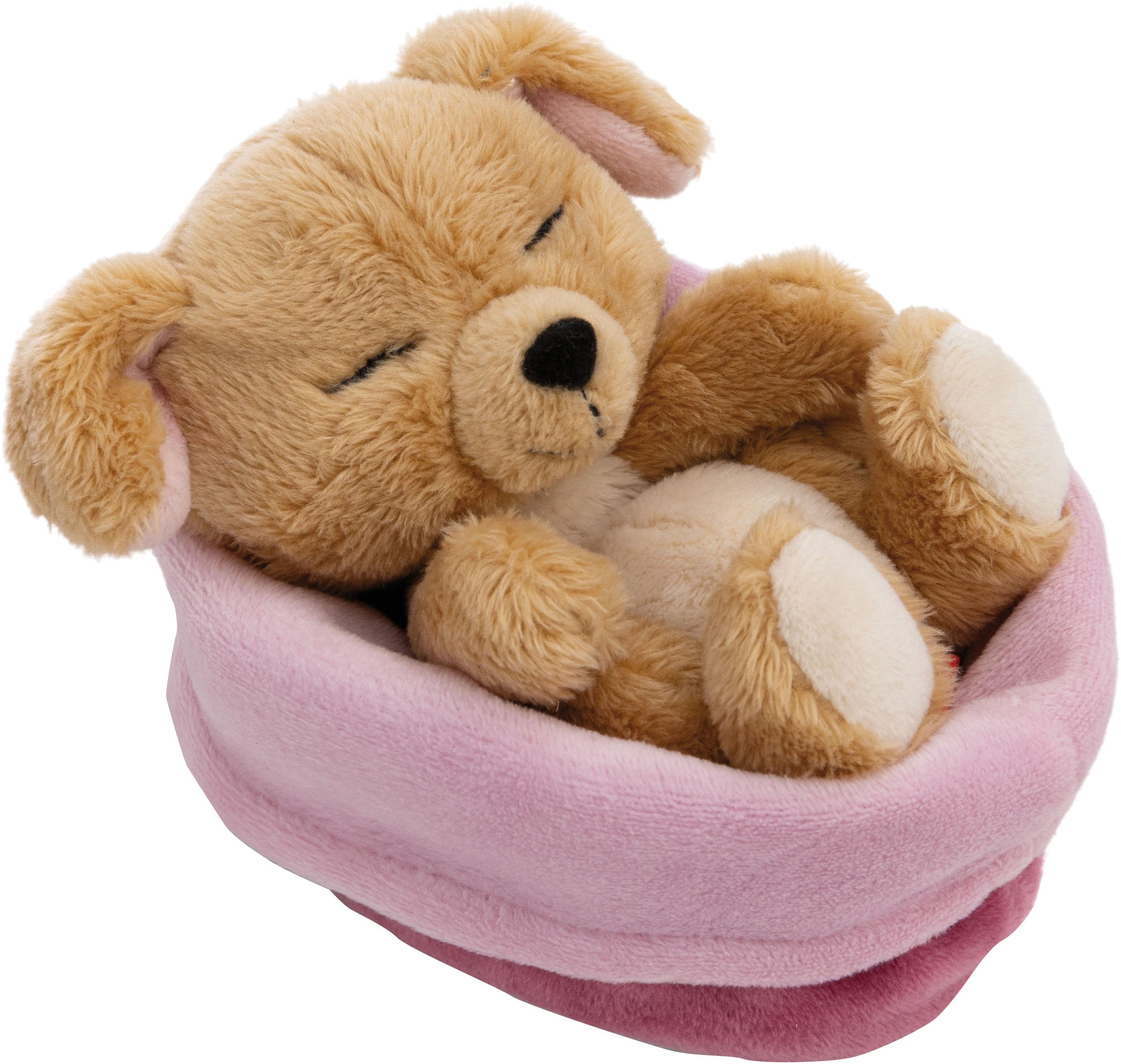 Nici Kuscheltier Sleeping Pets, Hund beige, 12 cm, im Körbchen