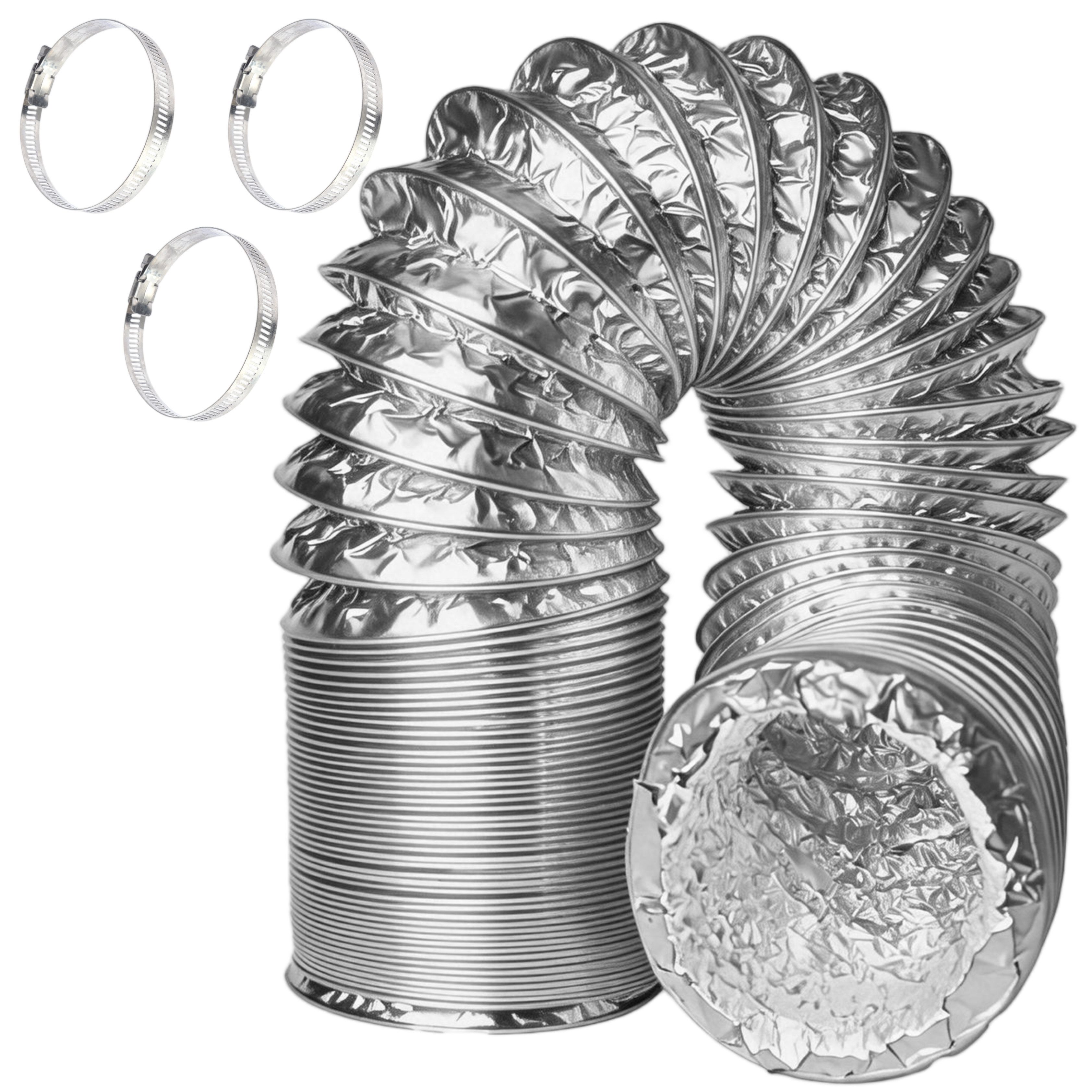 CannoBox Flexrohr Ø100mm Alu Abluftschlauch Trockner Klimaanlage Grow Schlauch Abluft, Flexibler Alu Abluftschlauch, 100 mm, 180 °, Ø100mm,3 Rohrschellen,Entlüftungsrohr,Alufolienrohr