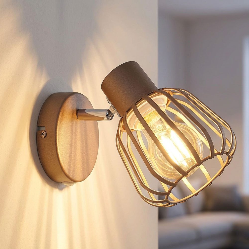 GLOBO LIGHTING Wandleuchte, Leuchtmittel nicht inklusive, Wandleuchte Schlafzimmerlampe Metall kaffeefarben schwenkbar H 15 cm