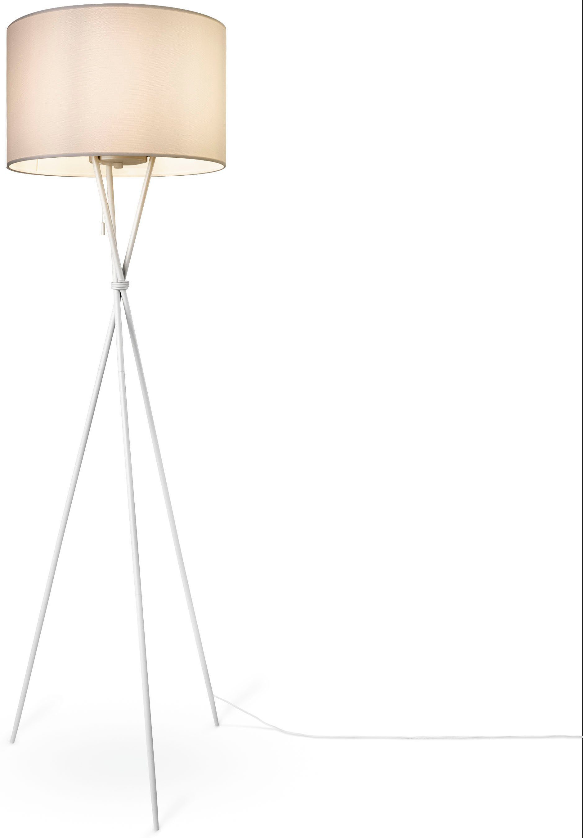Paco Home Stehlampe KATE E27 Stoffschirmlampe CANVAS Wohnzimmer Textil COLOR, Dreibein Standleuchte UNI ohne weiß weiß Leuchtmittel, Schirm