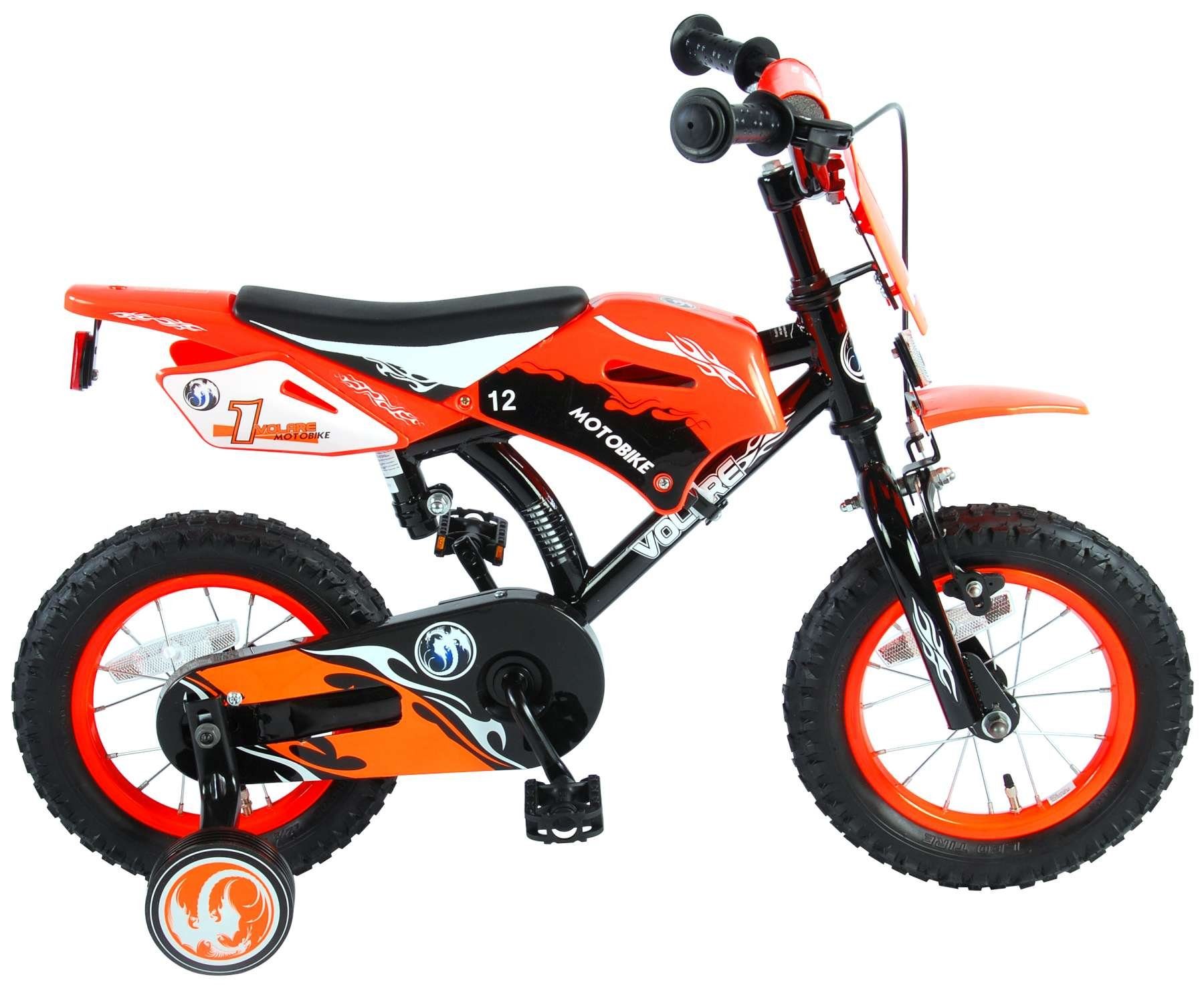 LeNoSa Kinderfahrrad Cross Motorrad Jungen-Mädchen-Fahrrad für Kinder 12 Zoll-Grün & Orange Orange (1x Hand + Rücktrittbremse)