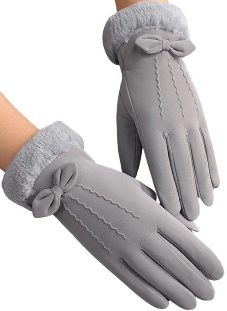 Lycille Abendhandschuhe elegante und warme Handschuhe mit Kunstfell in GRAU für Frauen (1 Paar Handschuhe) atmungsaktiv