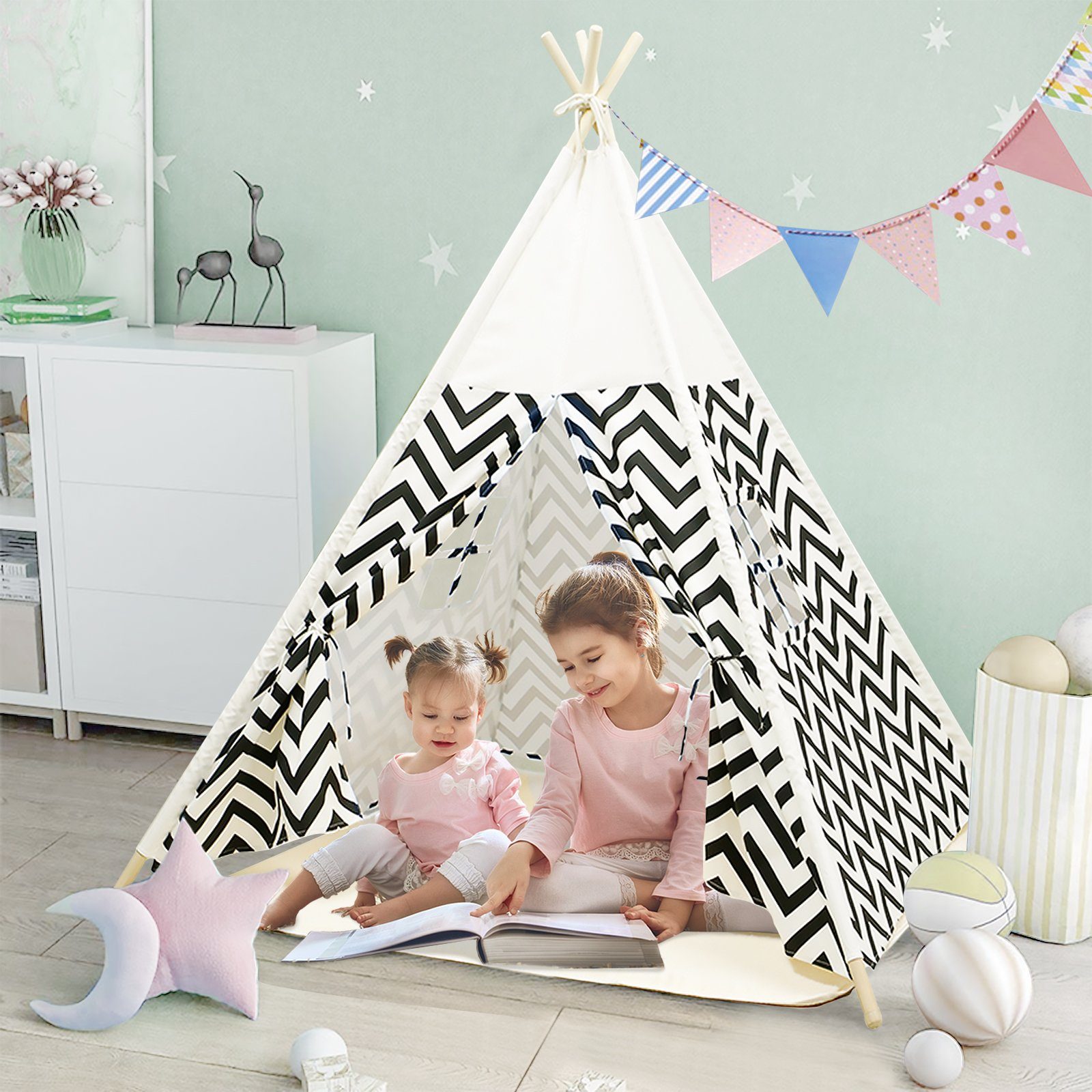 TIPI Zelt Spielzelt Kinderzelt Spielhaus Kinderzimmer aus robustem CANVAS-STOFF 