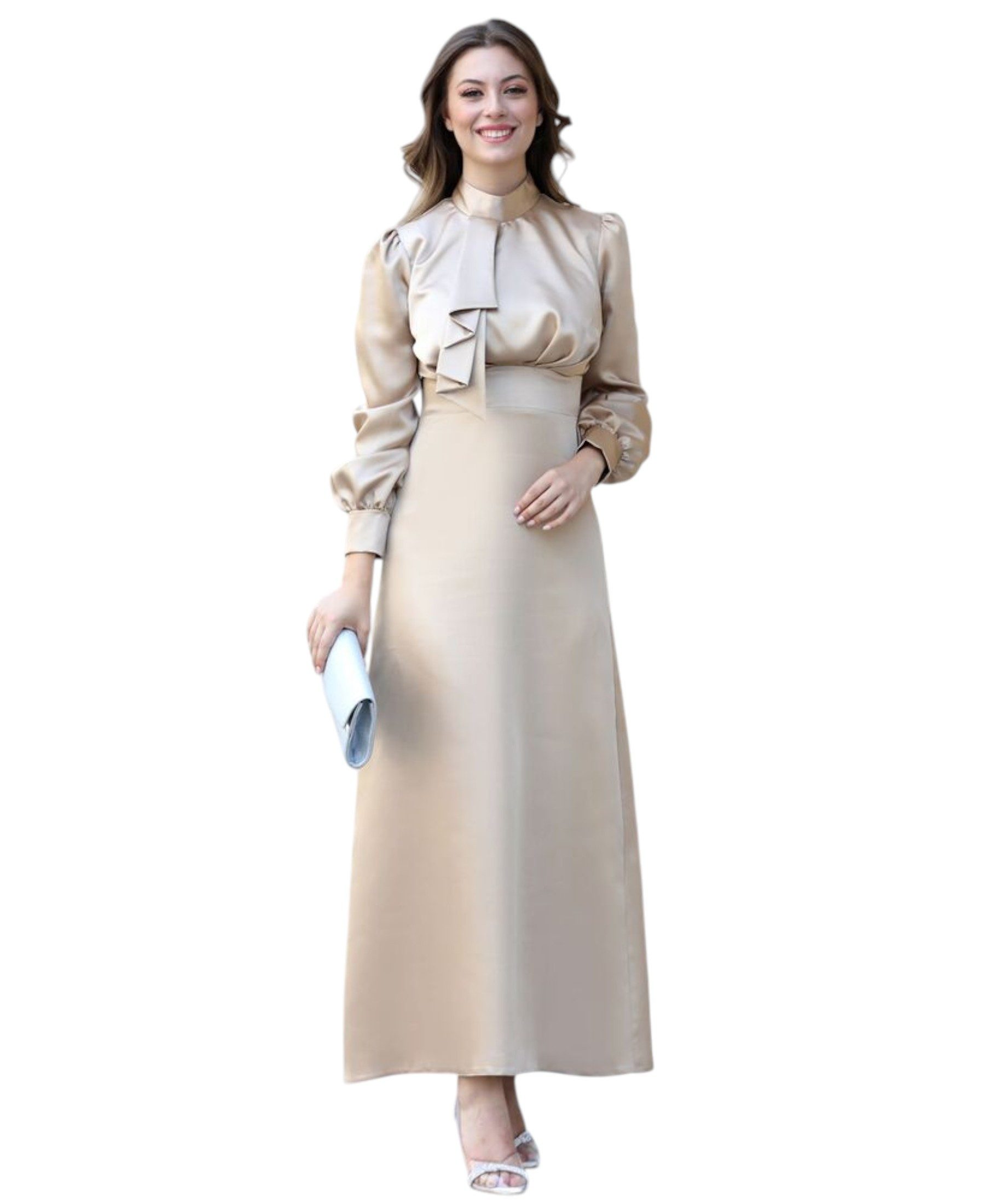 fashionshowcase Abendkleid Elegantes langärmliges Damen Maxikleid aus Satin günstig online kaufen