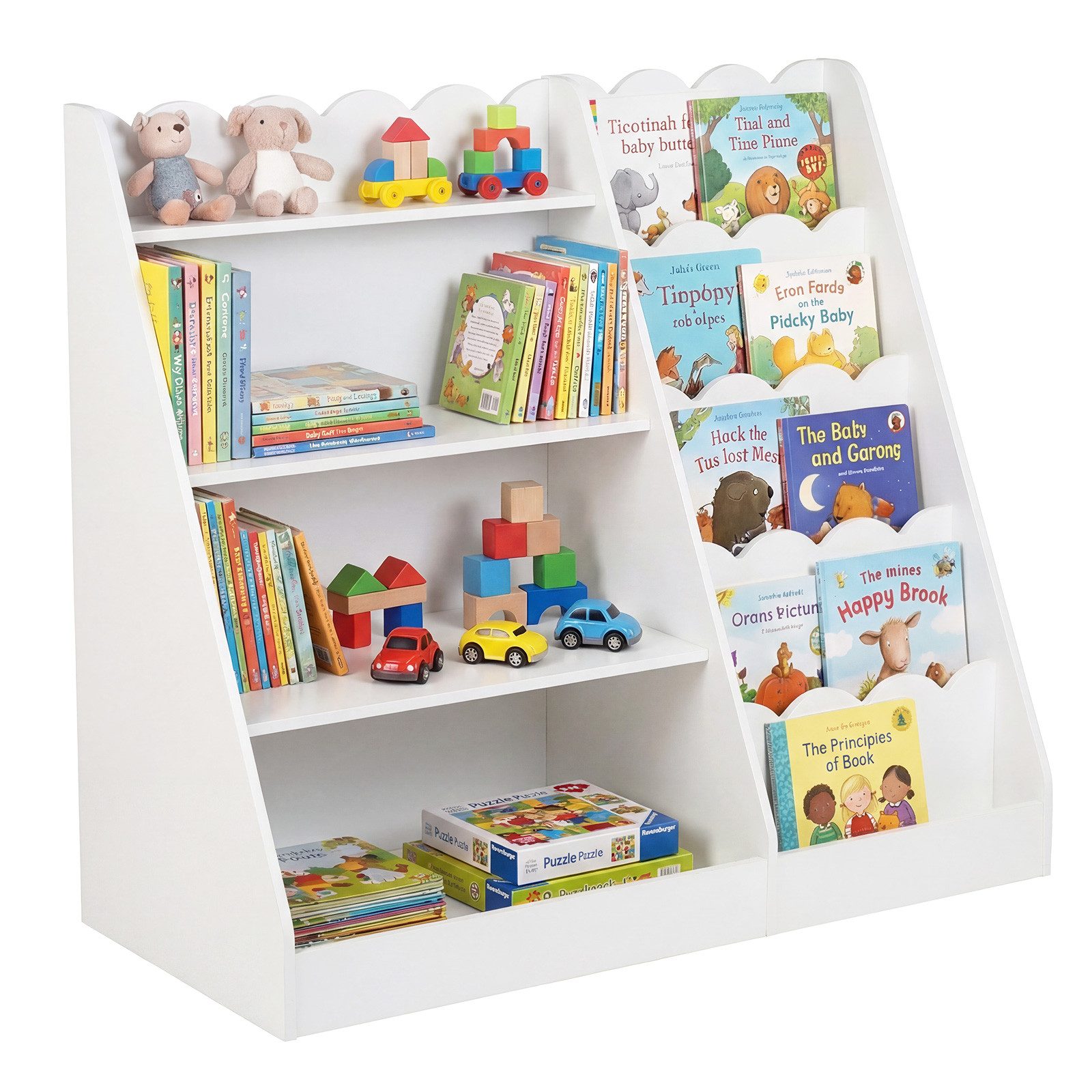 COSTWAY Kinderregal, 5 stufiges, mit 4 offenen Ablagen & verstecktem Ablagefach