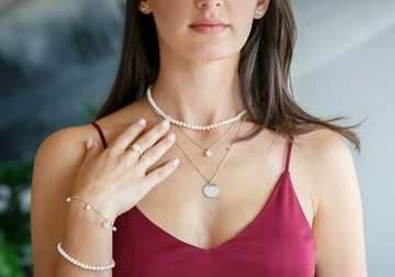 Gaura Pearls Kette mit Anhänger 2-reihig Perle weiß 7-7.5 mm, Zirkonia, echte Süßwasserzuchtperle, 925er rhodiniertes Silber