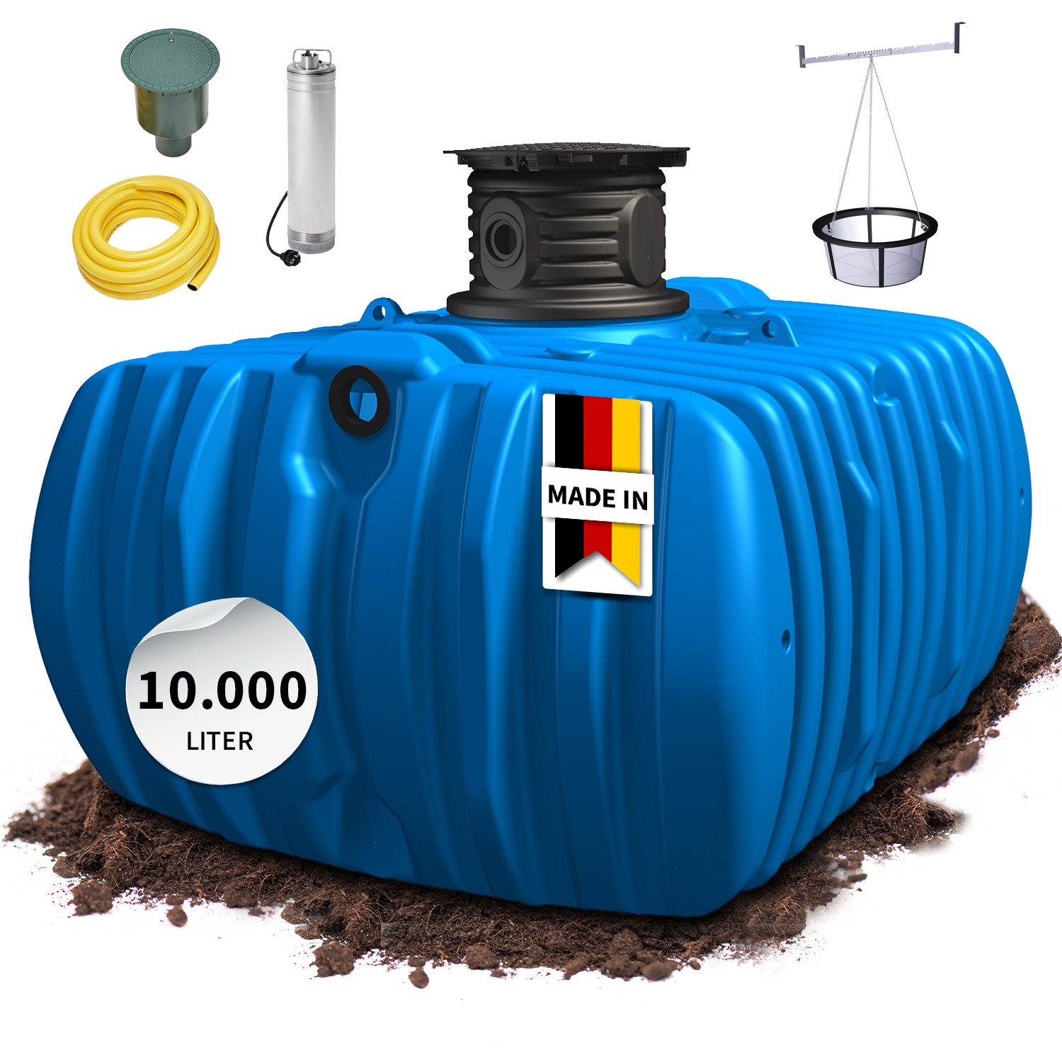 4rain Druckbehälter FLAT L Flachtank-Paket 10000 Liter Garten-Comfort