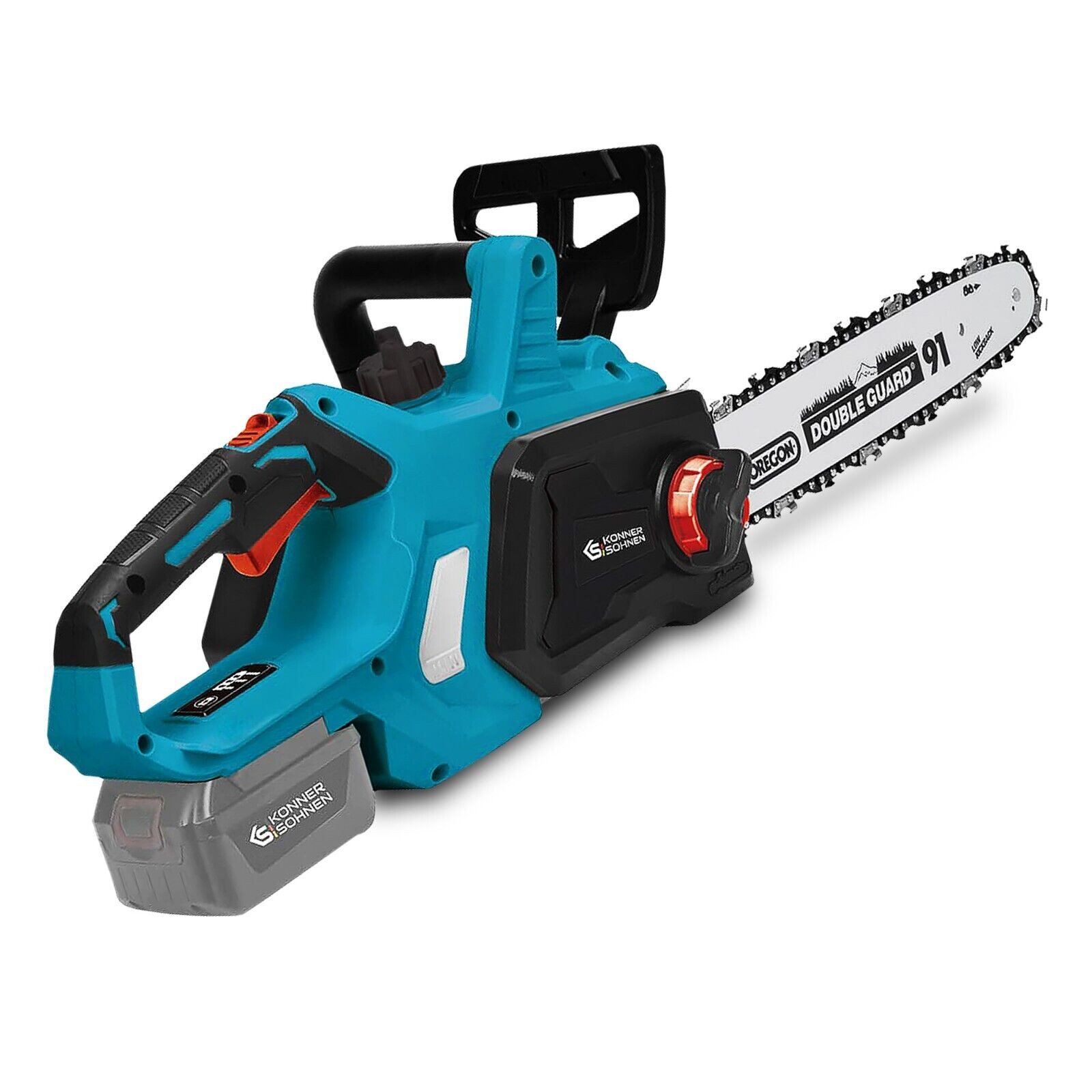 Könner & Söhnen Akku-Kettensäge KS CS20V-12 + KS C24A + KS 20V2-1, 1-tlg., ergonomischer Griff, modulares 20V Akku-System