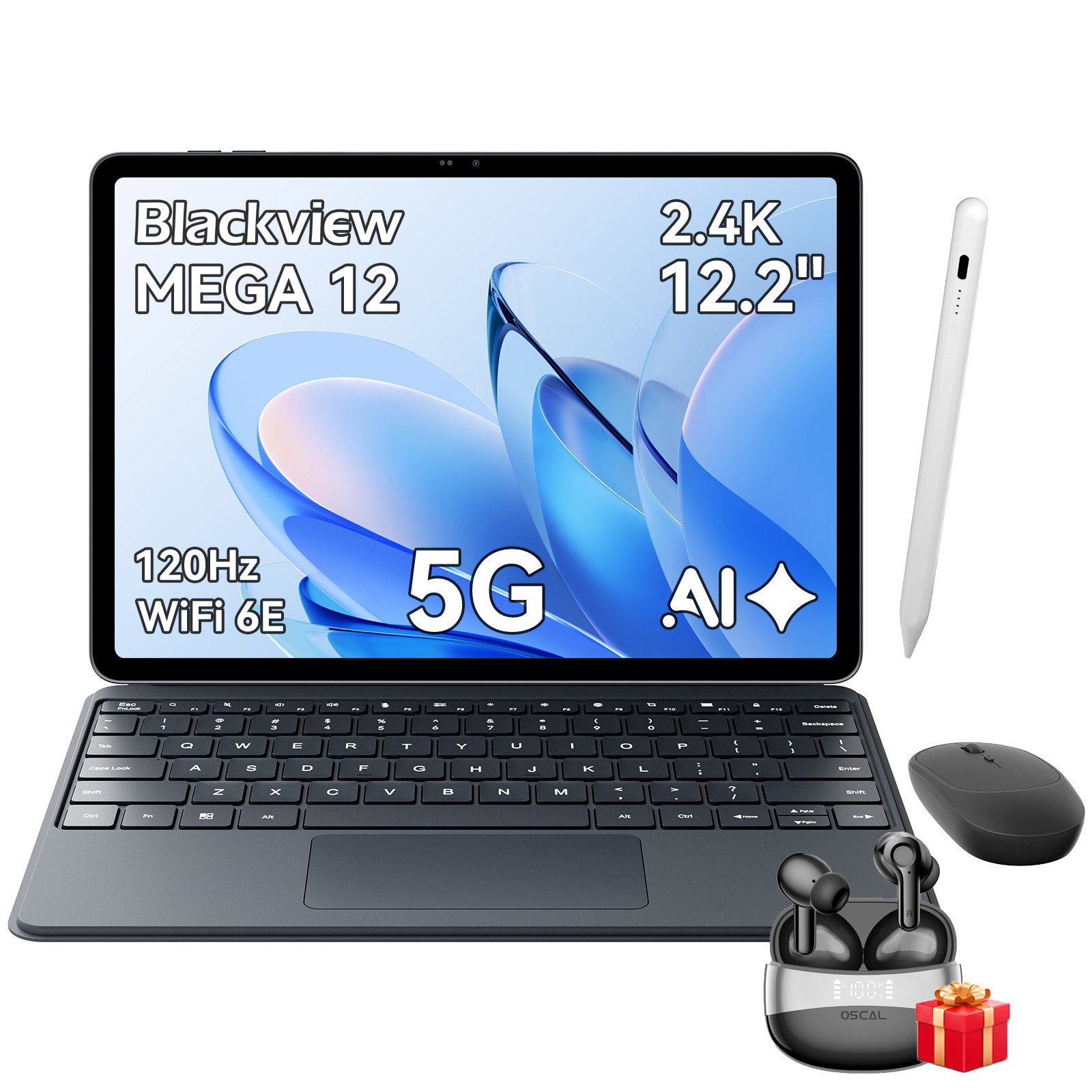 blackview Mega 12 12,2 Zoll, 5G Tablet mit SIM Karte, Android 16, 120Hz 2.4K Tablet (12,2", 256 GB, Android 16, 5G, DokeOS_P 5.0 A16, WiFi 6E, 10000mAh, 2,4K, Dimensity 7200, Octa-Core)