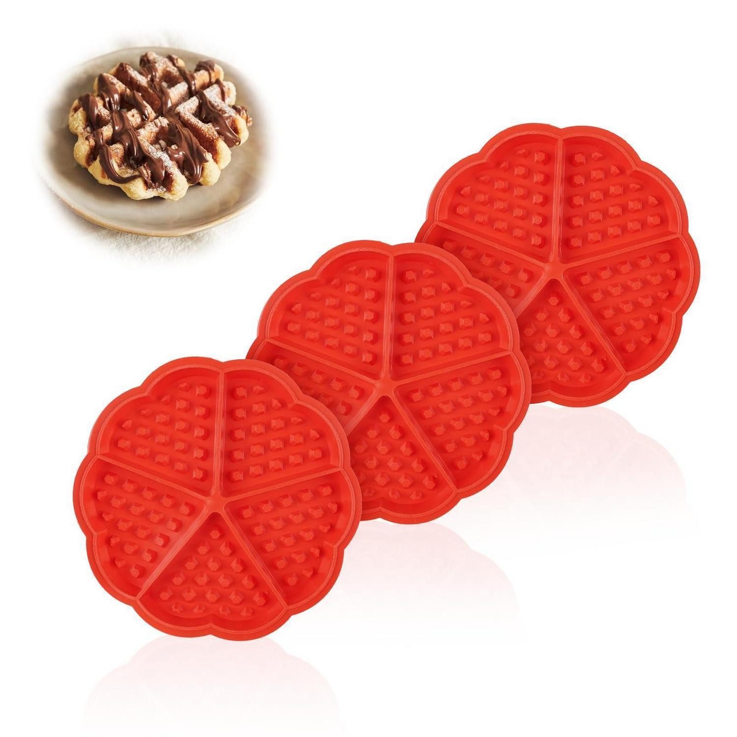 LuxusKollektion Silikonform 3er Silikon Waffelform Herz - Rot