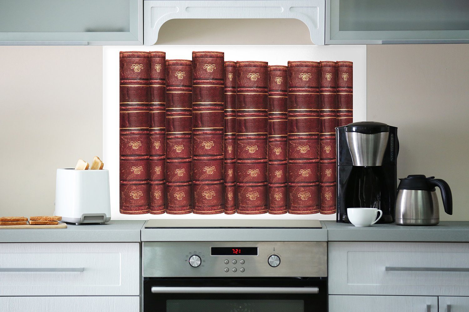Bücher (1-tlg) Küchenrückwand mit Wallario rotem Alte Ledereinband,