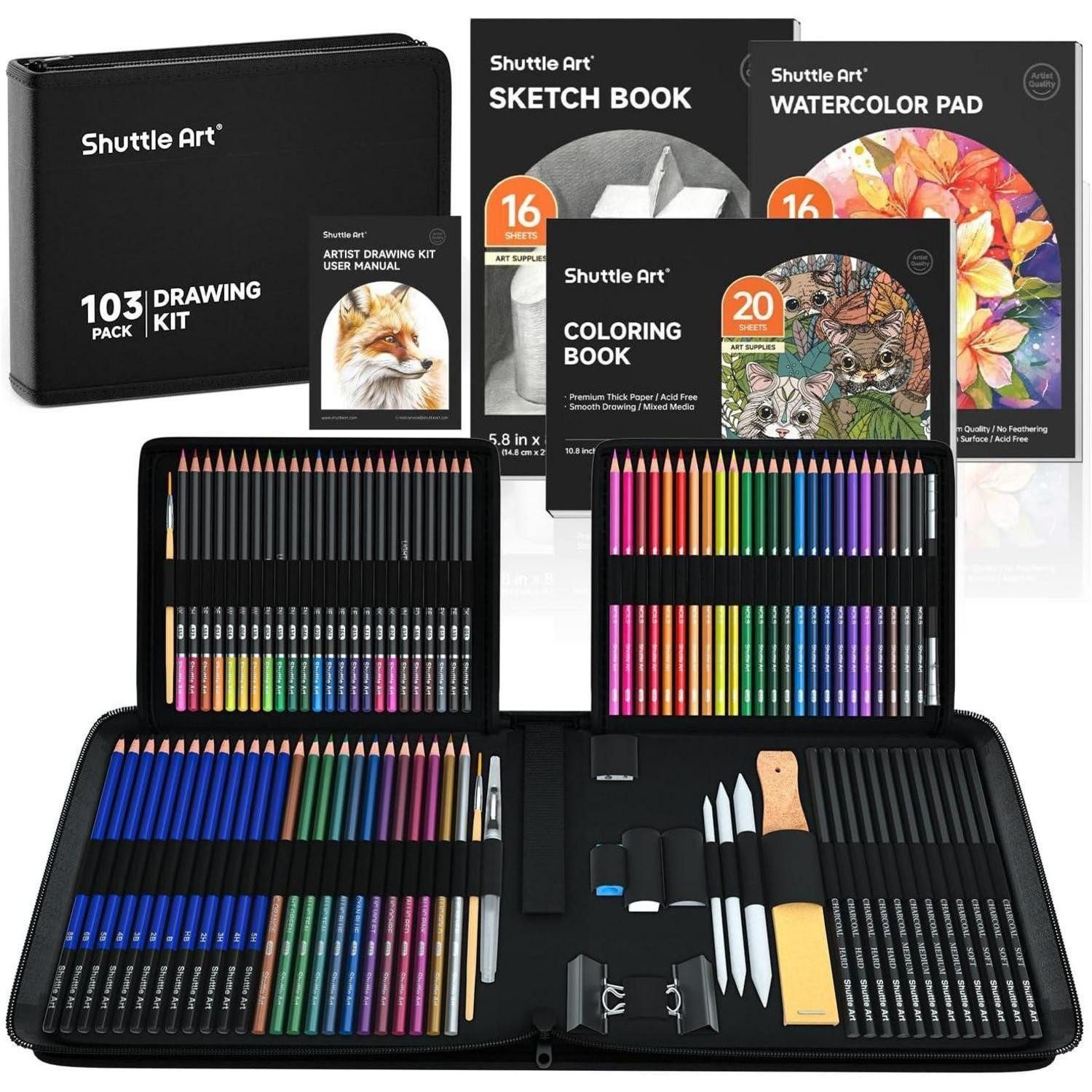 LuxusKollektion Kreativset 103-teiliges Zeichenset Malset für Kinder und Erwachsene, mit
