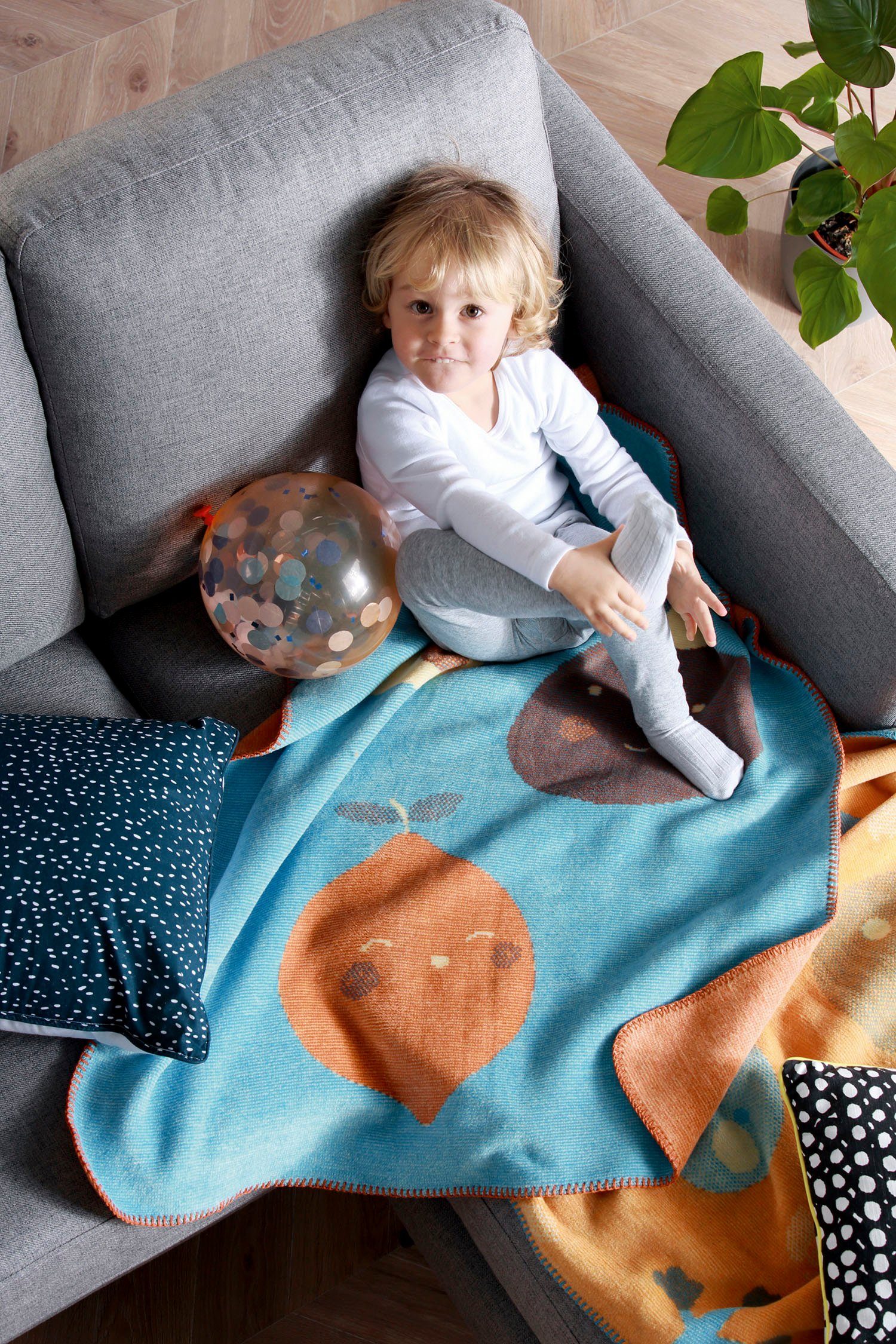 Babydecke Little Fruits, Biederlack, mit lustigen Früchten, Kuscheldecke