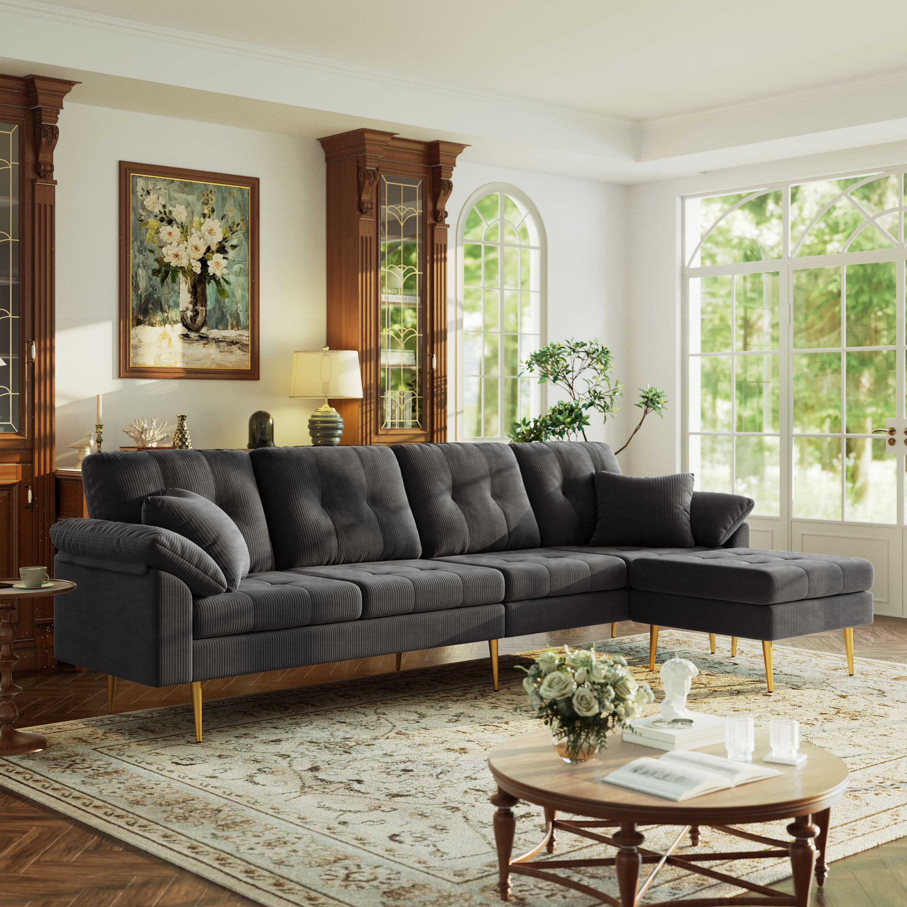 Merax Ecksofa mit flexiblem Hocker, frei kombinierbares Ecksofa in L-Form, 250 L x 70 B x 87 H cm 1 Teile, Loungesofa mit weichen …