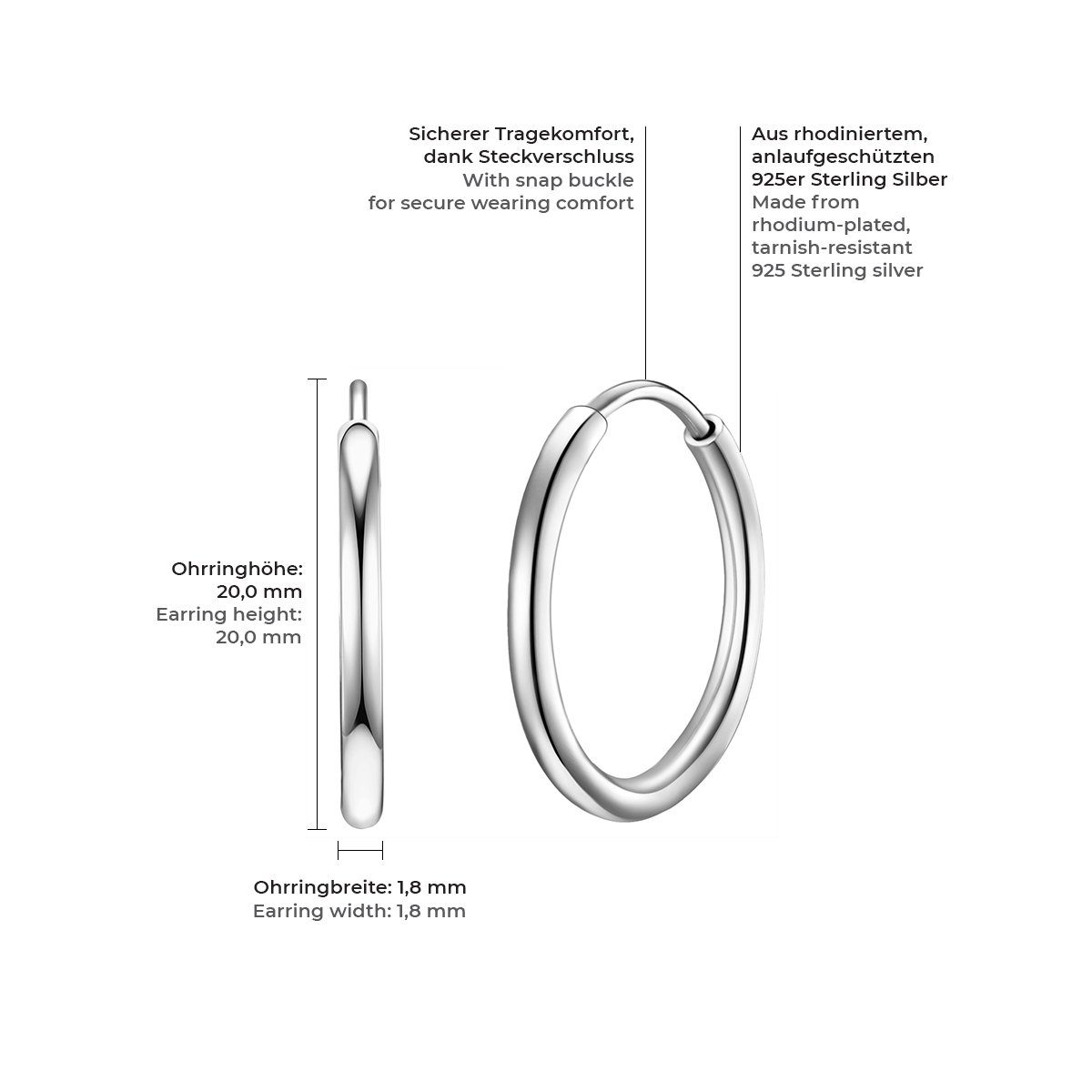 Sterling silber, Paar Donata Silber aus Creolen Rafaela