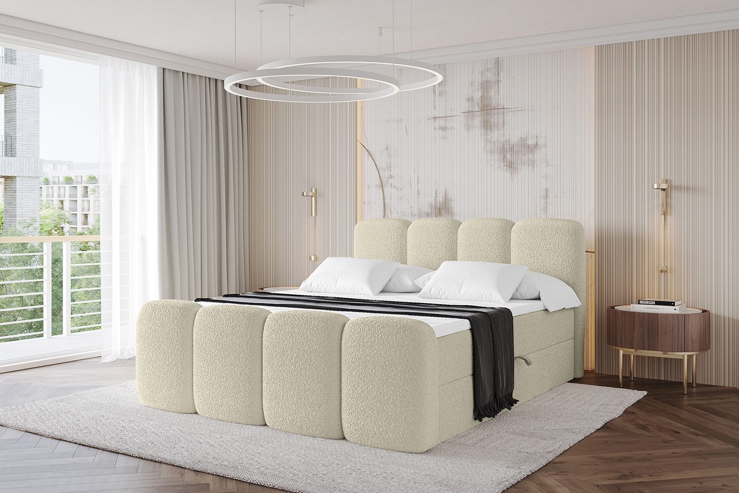 ALTDECOR Boxbett NINA-Z (Multipocket-Matratze H4, H3 Matratze Bonellfederung, Topper, Kopfteil), Doppelbett mit Fußteil