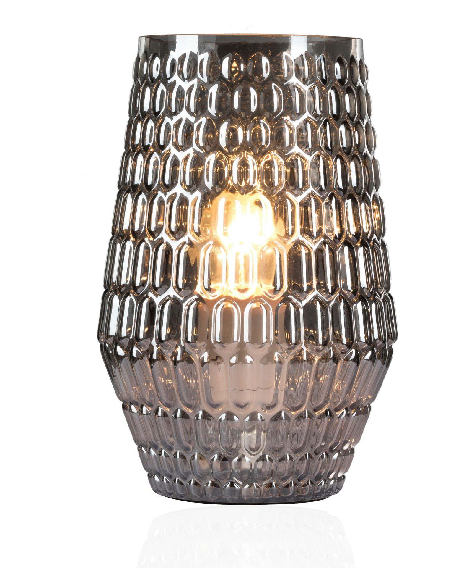 Pauleen LED Tischleuchte Crystal Warmweiß, Grau/Glas E14, wechselbar, Leuchtmittel 3step dimmbar, Sparkle