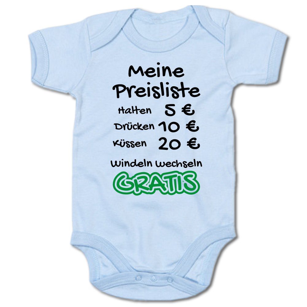 G-graphics Kurzarmbody Meine Preisliste – Halten, Drücken, Küssen, Windeln wechseln Baby Body mit Spruch / Motiv / Aufdruck • zur Geburt / Babyparty
