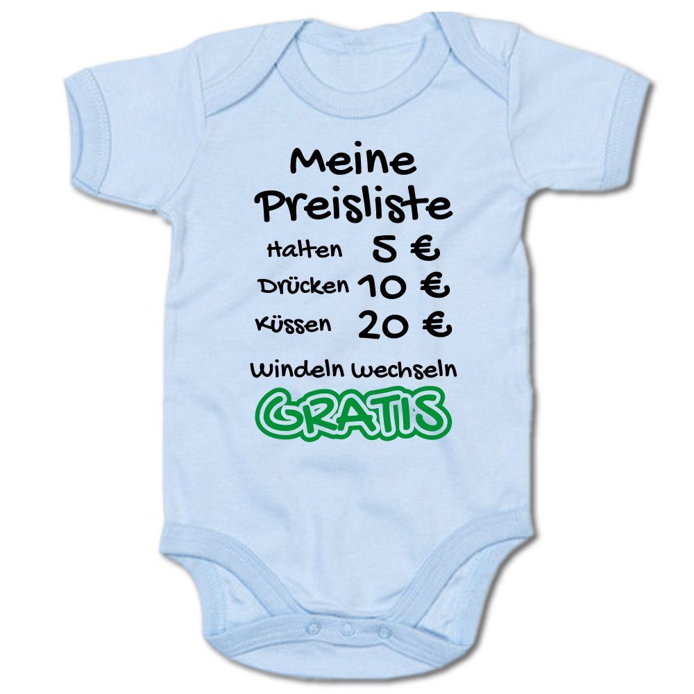 G-graphics Kurzarmbody Baby Body - Meine Preisliste – Halten, Drücken, Küssen, Windeln wechseln mit Spruch / Sprüche • Babykleidung • Geschenk zur Geburt / Taufe / Babyshower / Babyparty • Strampler