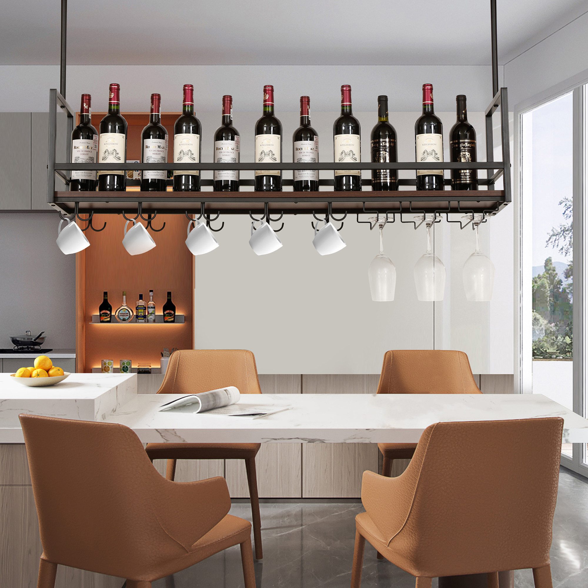 en.casa Weinregal, mit Glashalterung »Borejle« 120 x 30 x 65 cm Schwarz/Wal günstig online kaufen