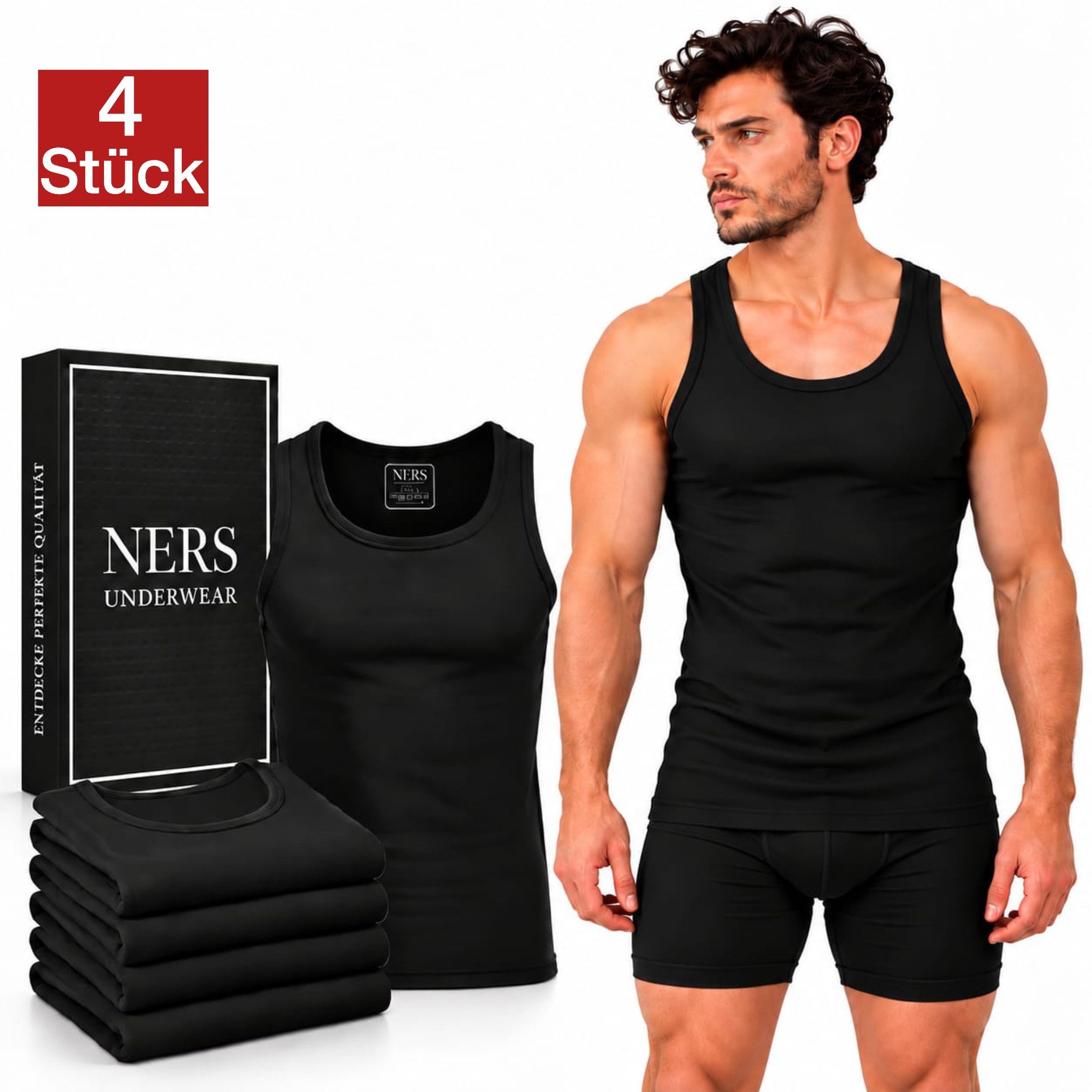 NERS Unterhemd (4er Pack) 100% Baumwolle für Herren Feinripp Tank Top, in Geschenkbox (4-St., 4er-Pack) Premium Qualität Unterhemden, atmungsaktiv & hautfreundlich