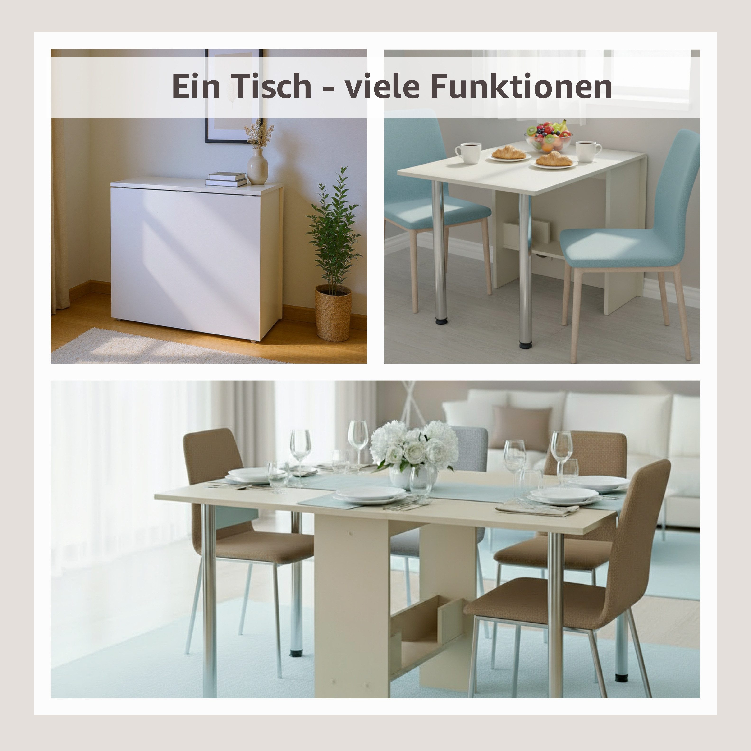 Rodnik Esstisch Amelie, klappbar, stabil & platzsparend, praktische abschraubbare Beine