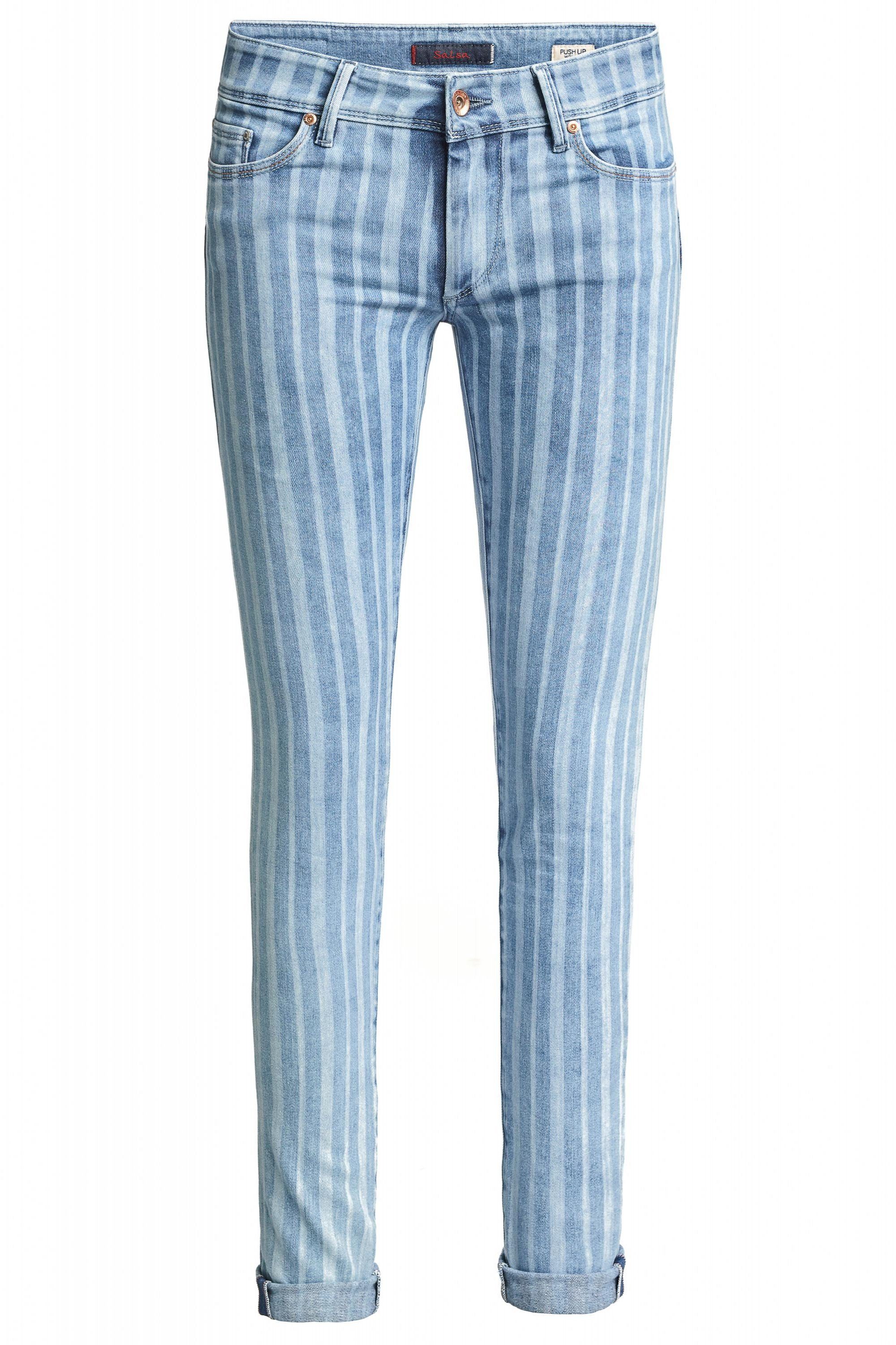 out SALSA 125081.8502 washed JEANS WONDER PUSH stripes UP Stretch-Jeans blue Salsa