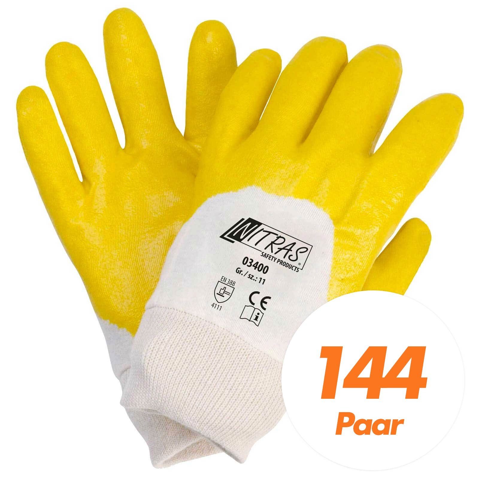 Nitras Nitril-Handschuhe NITRAS 03400 Nitrilhandschuhe Handschuhe teilbeschichtet - 144 Paar (Spar-Set)