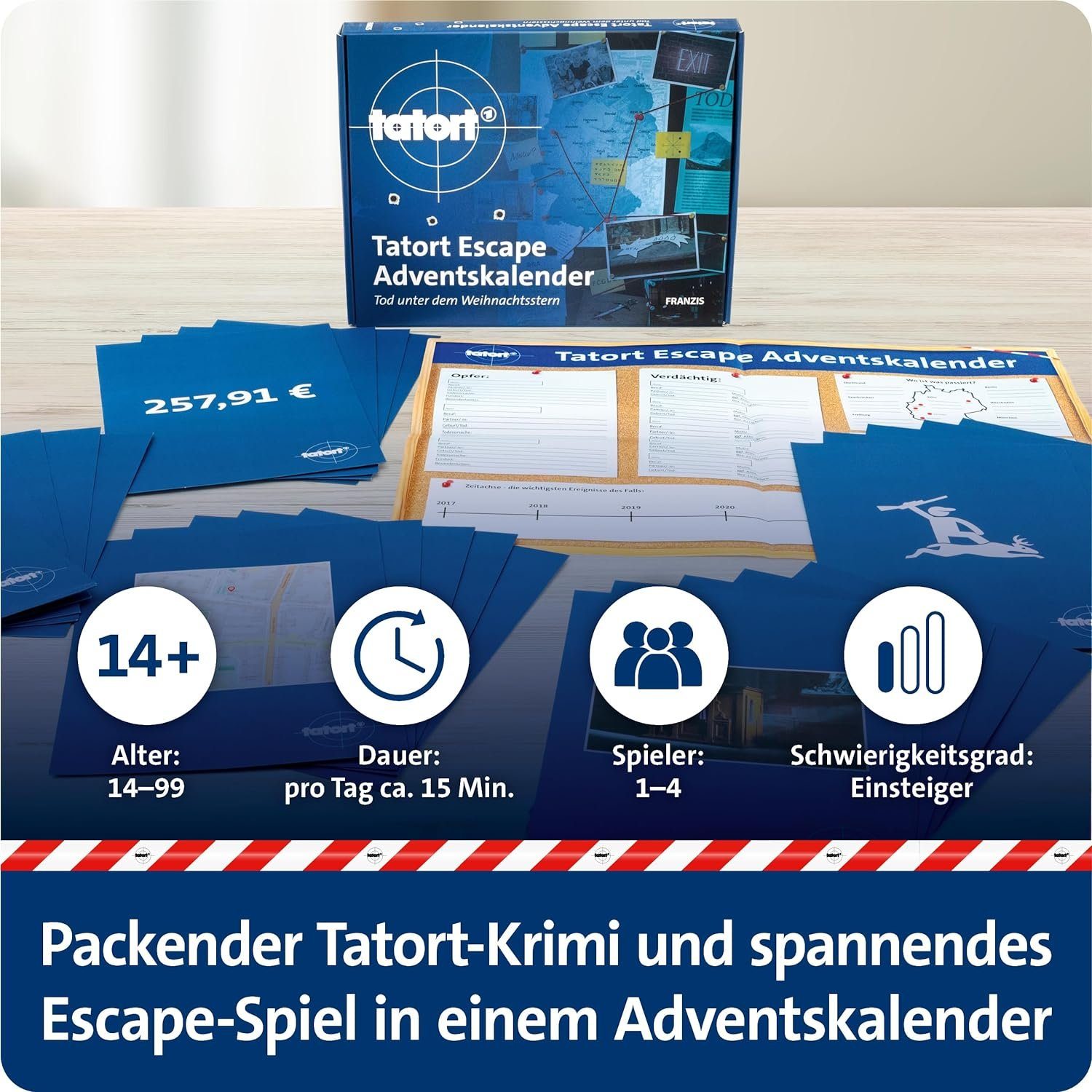 Franzis Spielzeug-Adventskalender Escape-Kalender Tatort