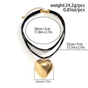 Mrichbez Herzkette Samt-Herz-Anhänger-Halskette Gold und Silber zweifarbige (1-tlg), Anhänger-Halskette für Frauen Mode