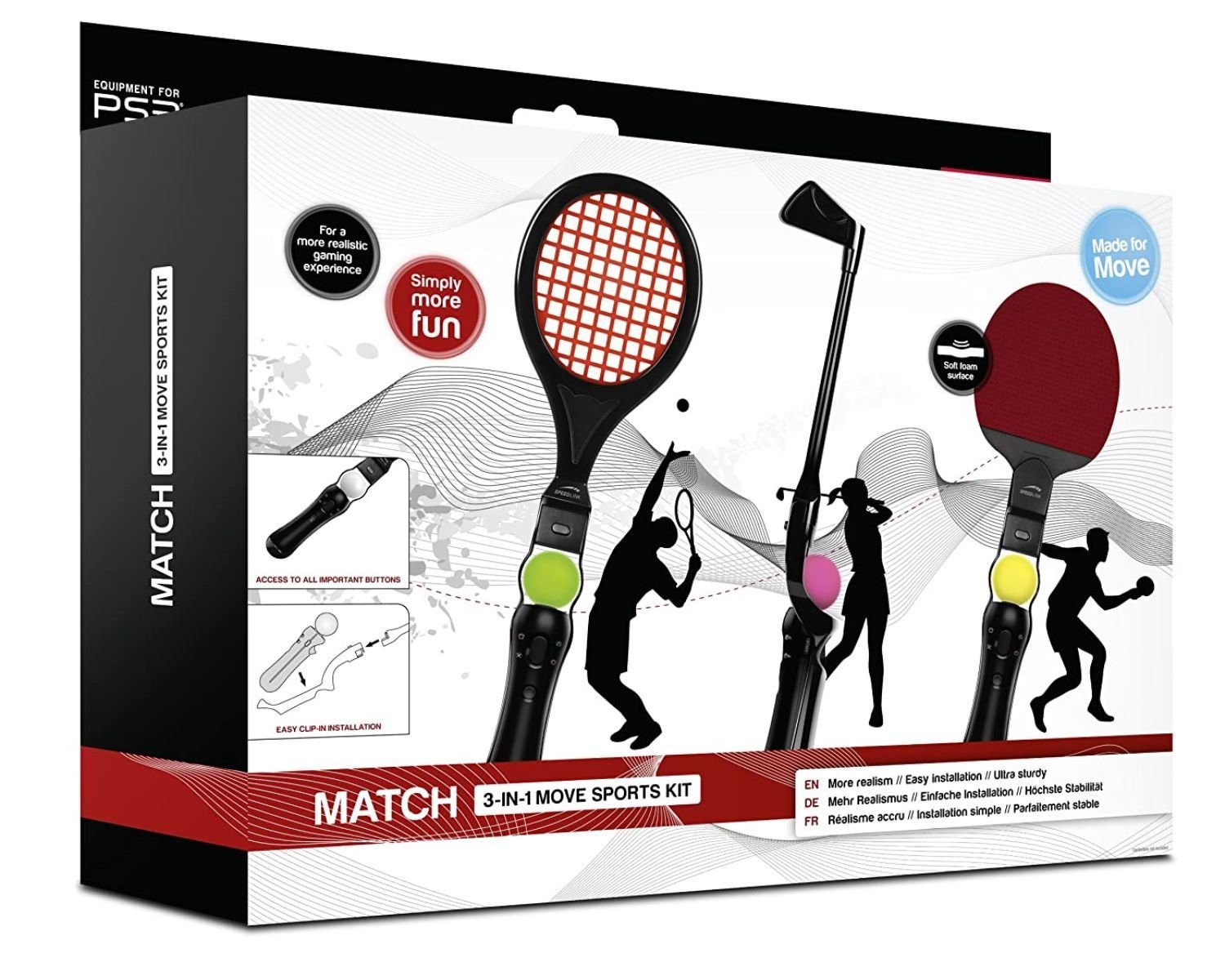 Speedlink 3in1 Sport Pack Tennis Tischtennis Golf Controller (Golfschläger  Tennisschläger Tischtennisschläger, Sport Set passend für Sony PS Move  Motion Controller, auch für PS VR, PS3 PS4)