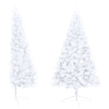 vidaXL Künstlicher Weihnachtsbaum Künstlicher Halber Weihnachtsbaum mit LEDs Kugeln Weiß 240 cm