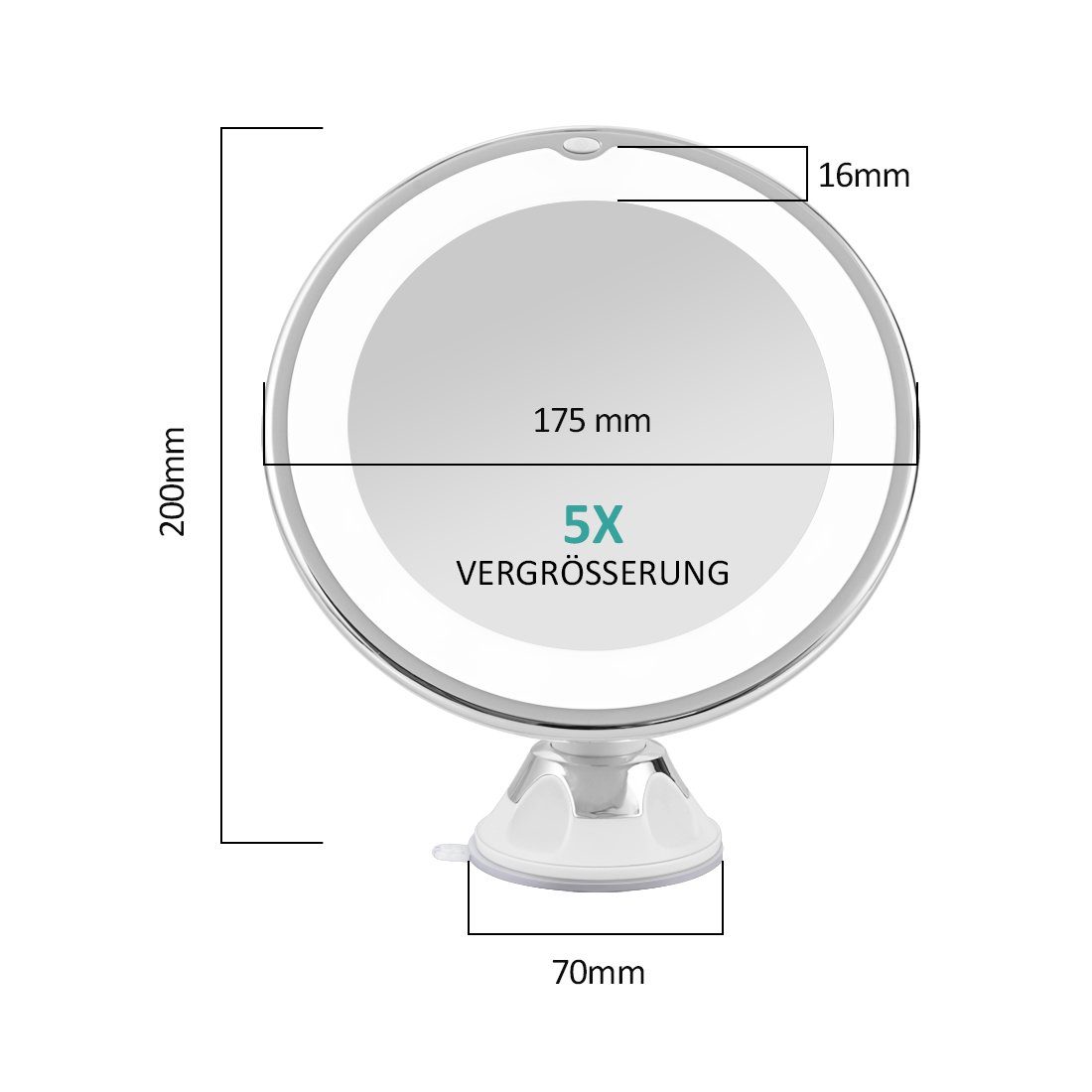 beleuchtung Vergrößerungsspiegel, Weiß Kosmetikspiegel Wandspiegel Saugnapf, fach EMKE mit Tragbarer 5 mit mit Batteriebetrieben,