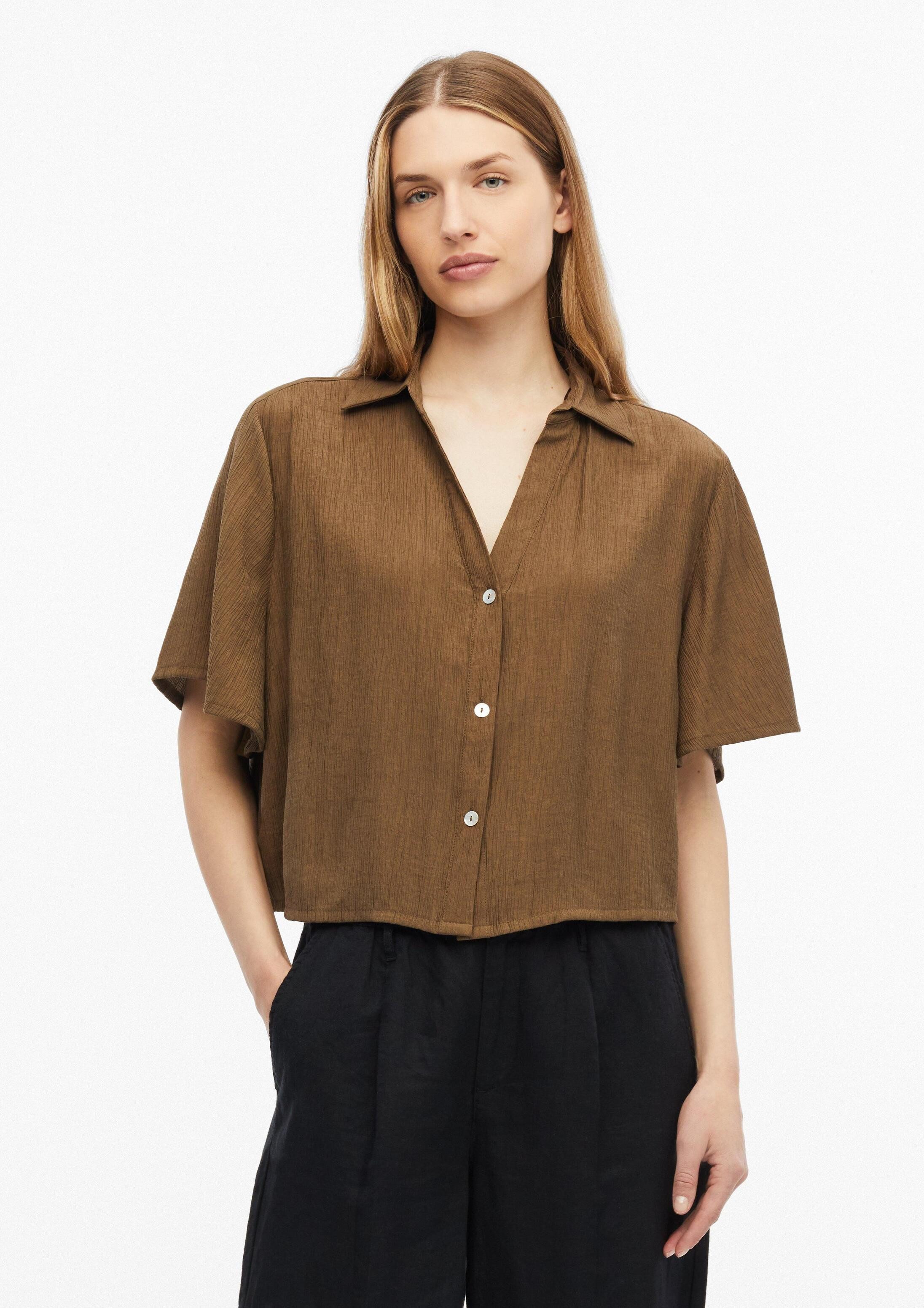 s.Oliver Kurzarmbluse Bluse Strukturierte Viskosemix-Bluse im Boxy Fit