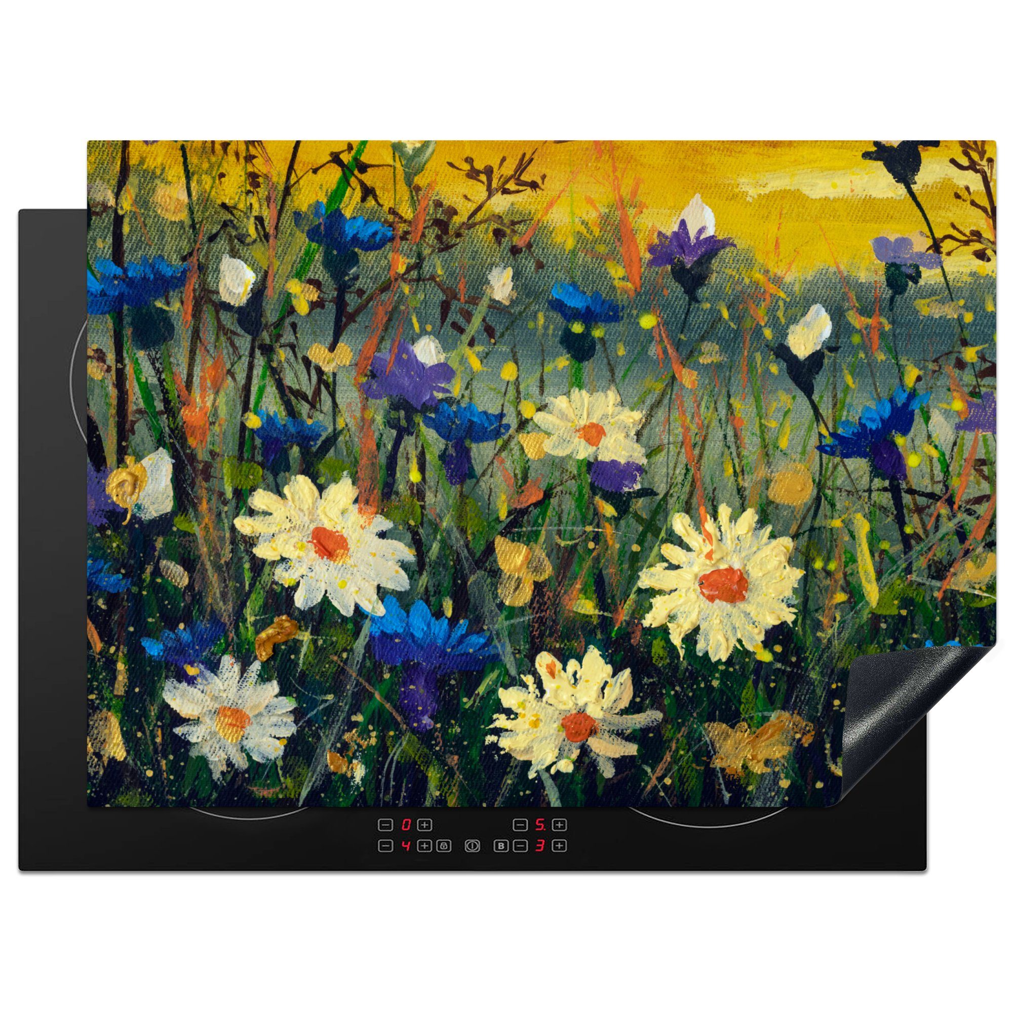 MuchoWow Herdblende-/Abdeckplatte Malerei - Ölfarbe - Natur - Blumen, Vinyl, (1 tlg), 70x52 cm, Mobile Arbeitsfläche nutzbar, Ceranfeldabdeckung