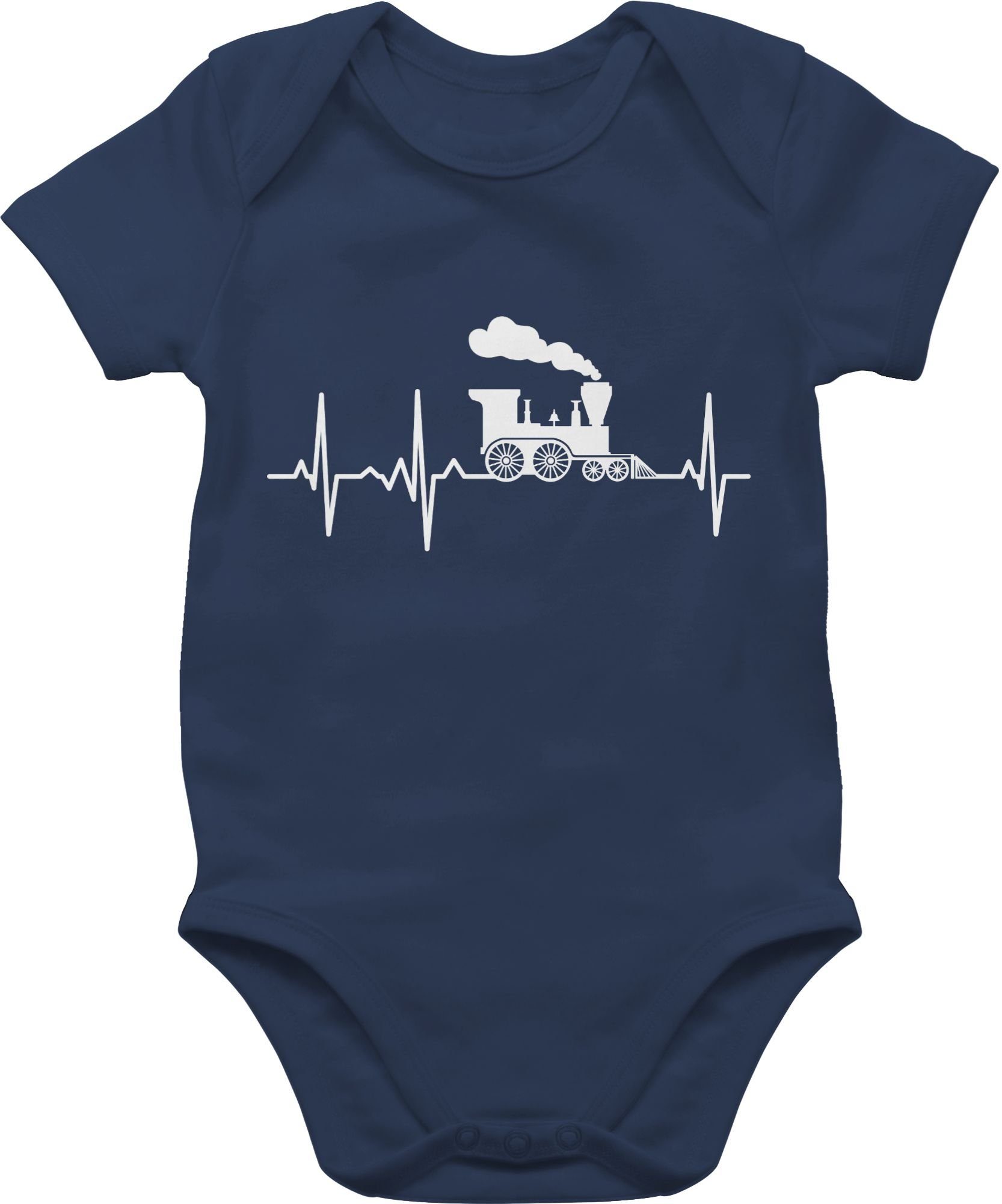 Shirtracer Shirtbody Dampflok Herzschlag weiß Baby Bagger Traktor und Co. 1 Navy Blau
