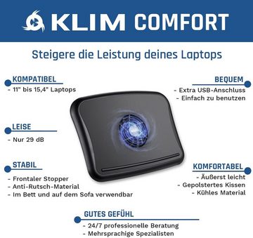 KLIM Notebook-Kühler Comfort, Laptop-Kühler Hochwertiges leises Kühlkissen 10" - 15,6"