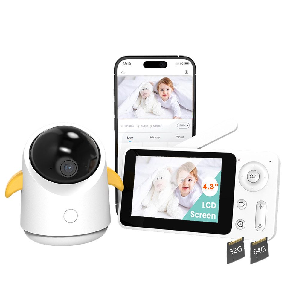 Babyphone 2MP Babyphone mit Kamera und APP 4.3" mit 32&64G Speicher Karte